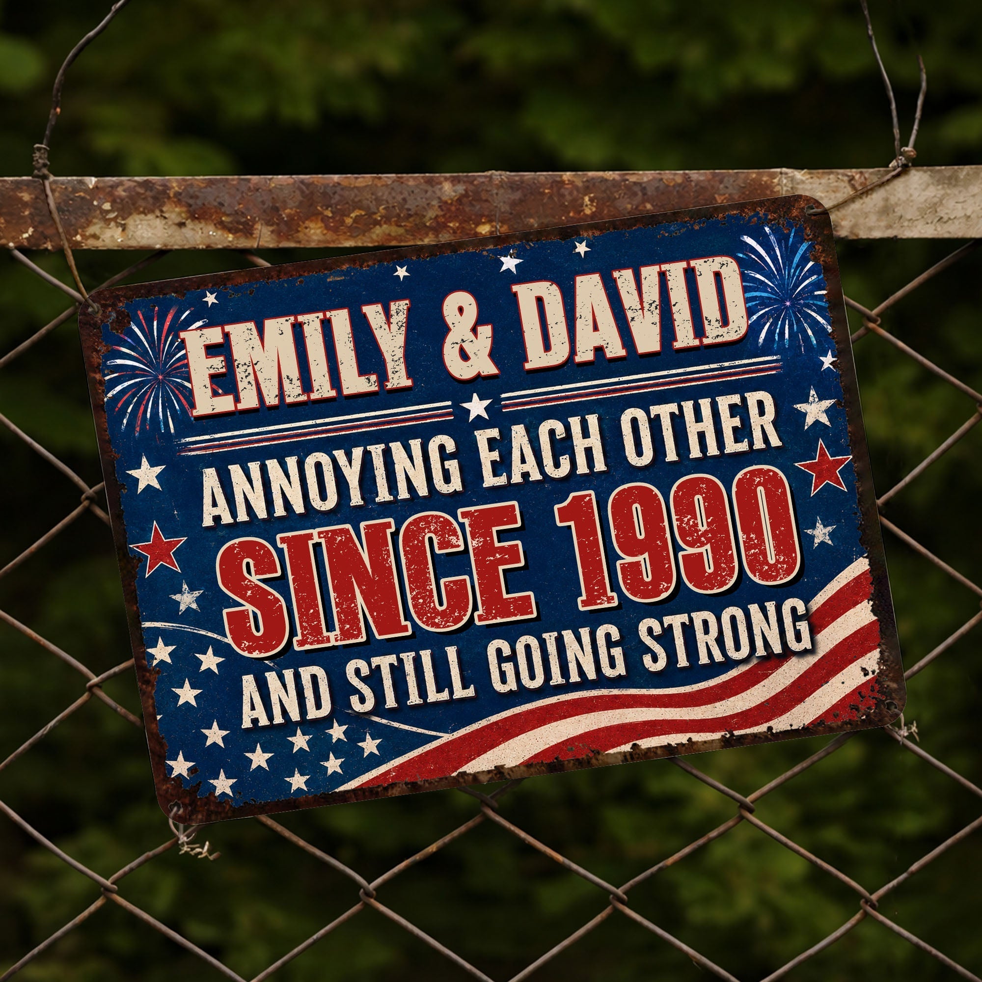 Personalized Patriotic Metal Sign Custom Name Gift for Couple