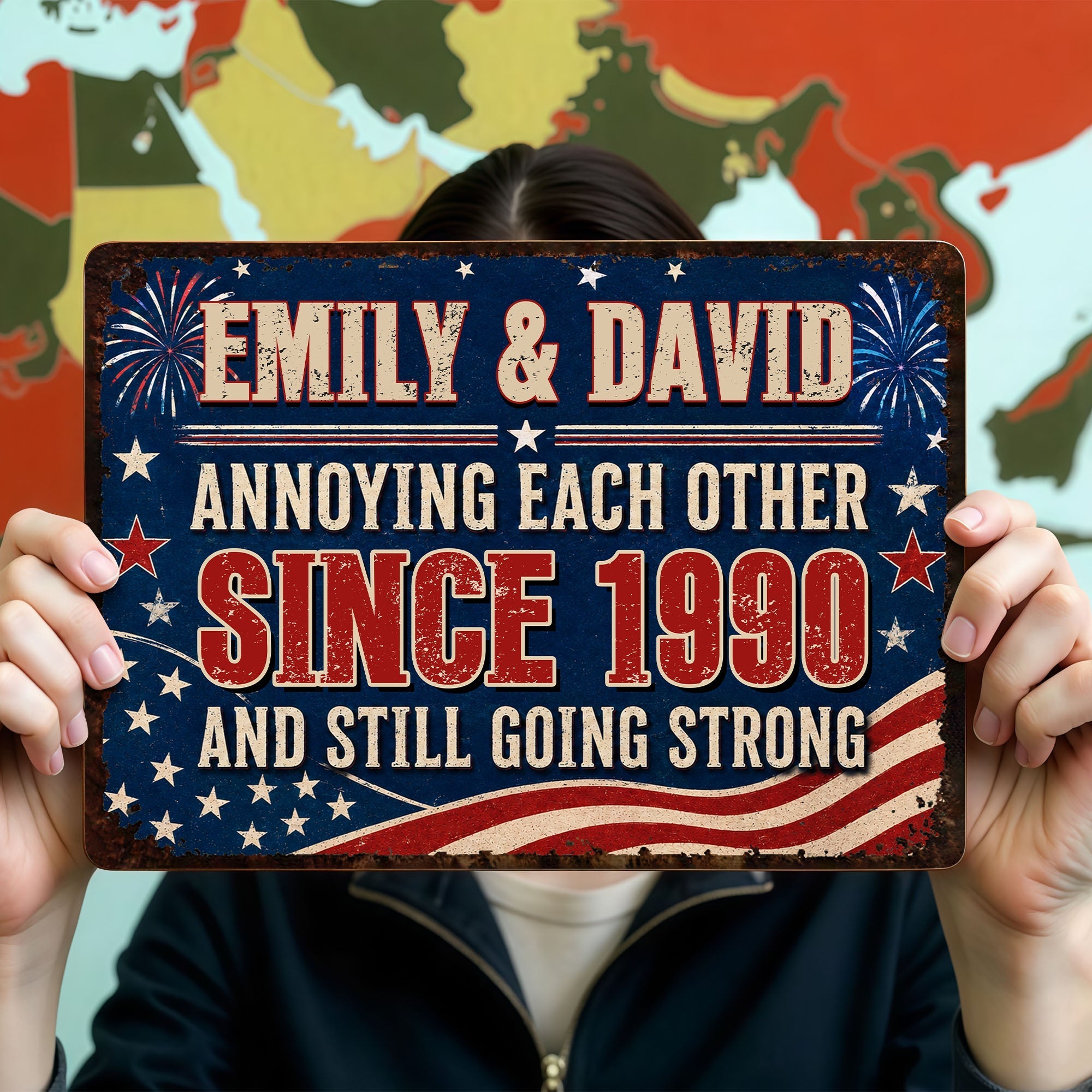 Personalized Patriotic Metal Sign Custom Name Gift for Couple