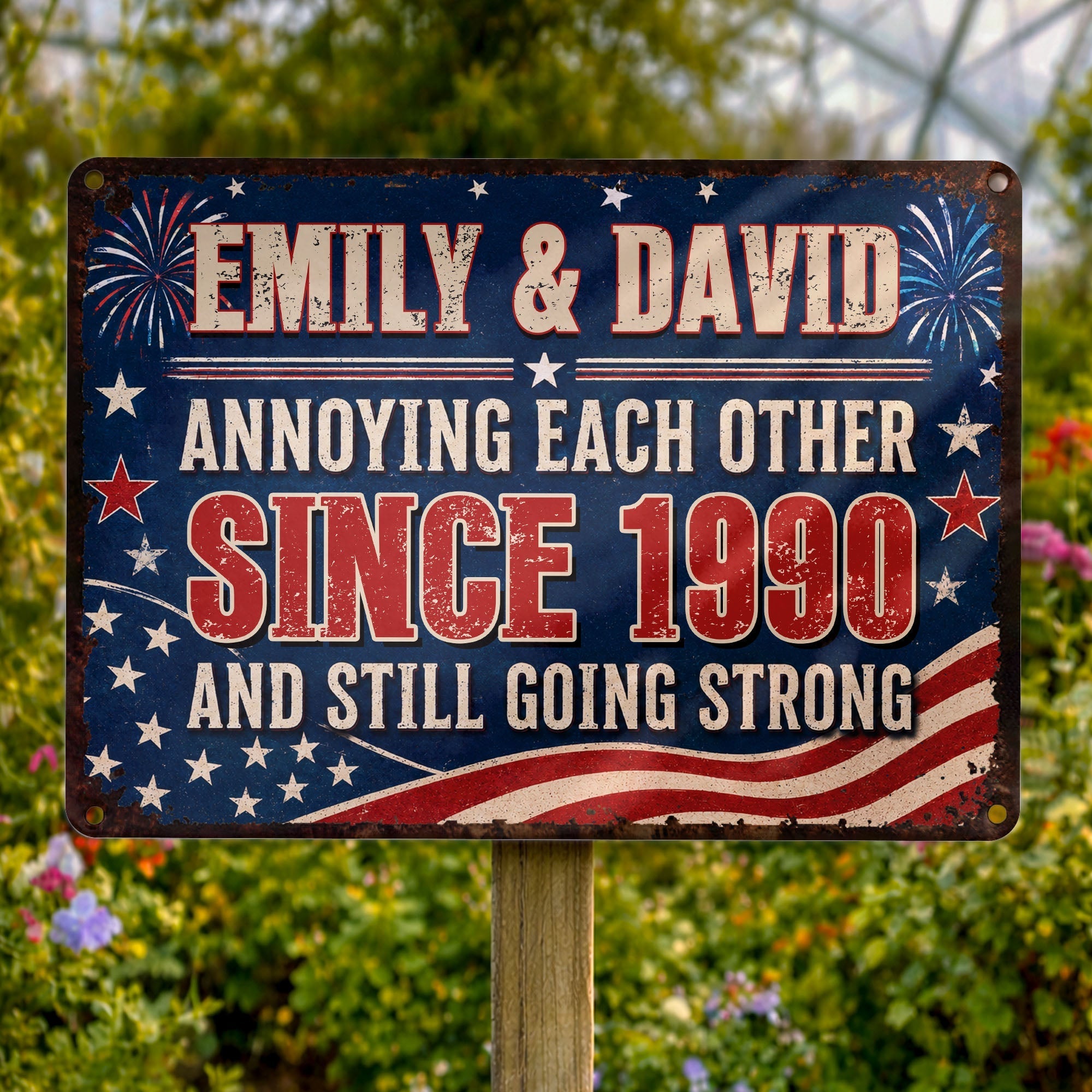 Personalized Patriotic Metal Sign Custom Name Gift for Couple