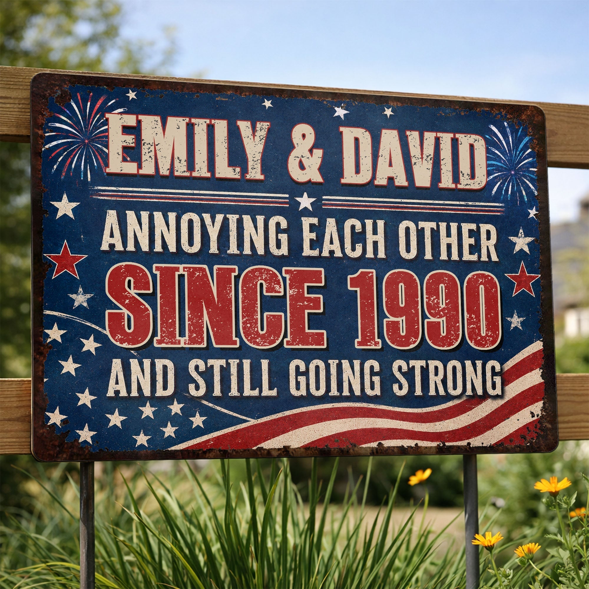 Personalized Patriotic Metal Sign Custom Name Gift for Couple