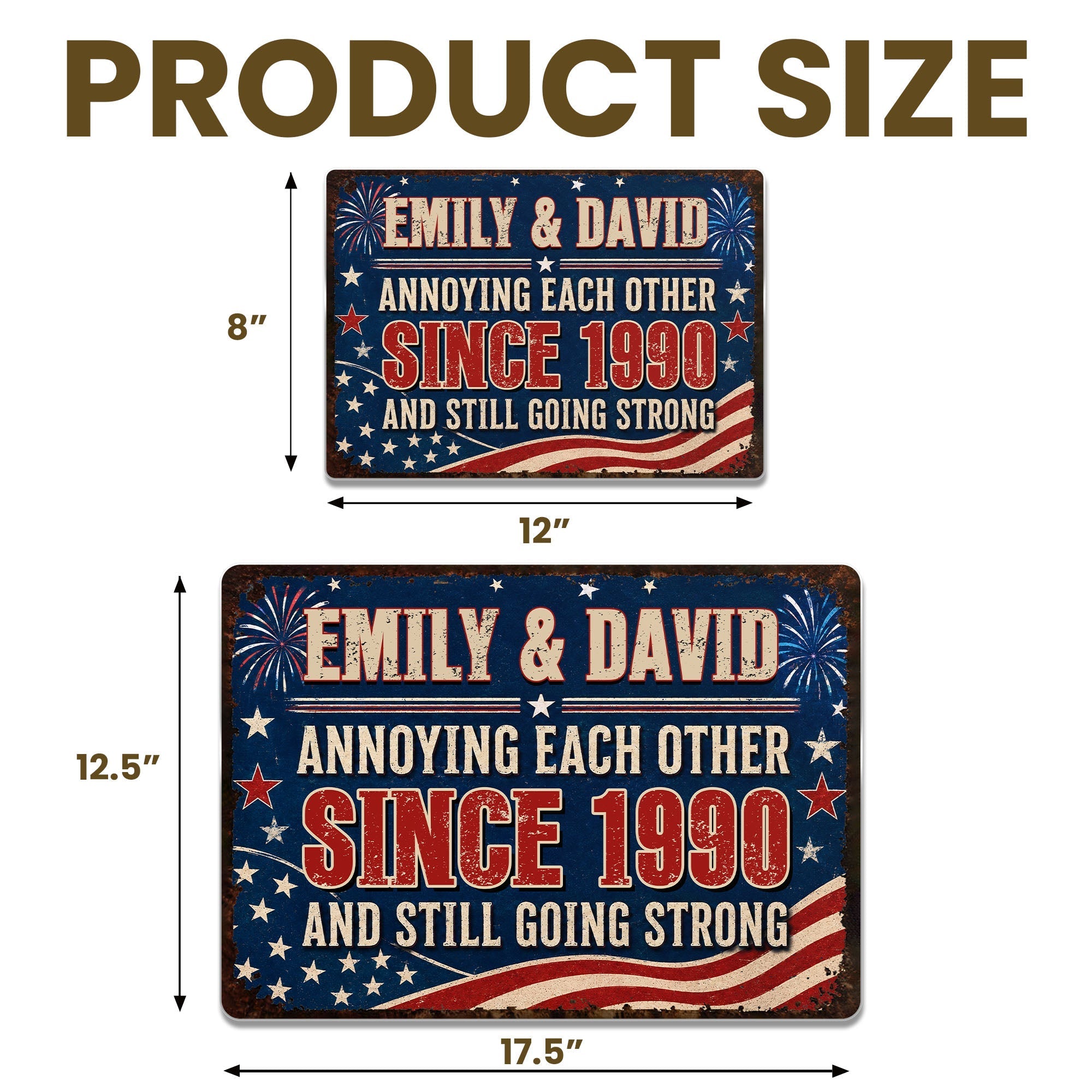 Personalized Patriotic Metal Sign Custom Name Gift for Couple