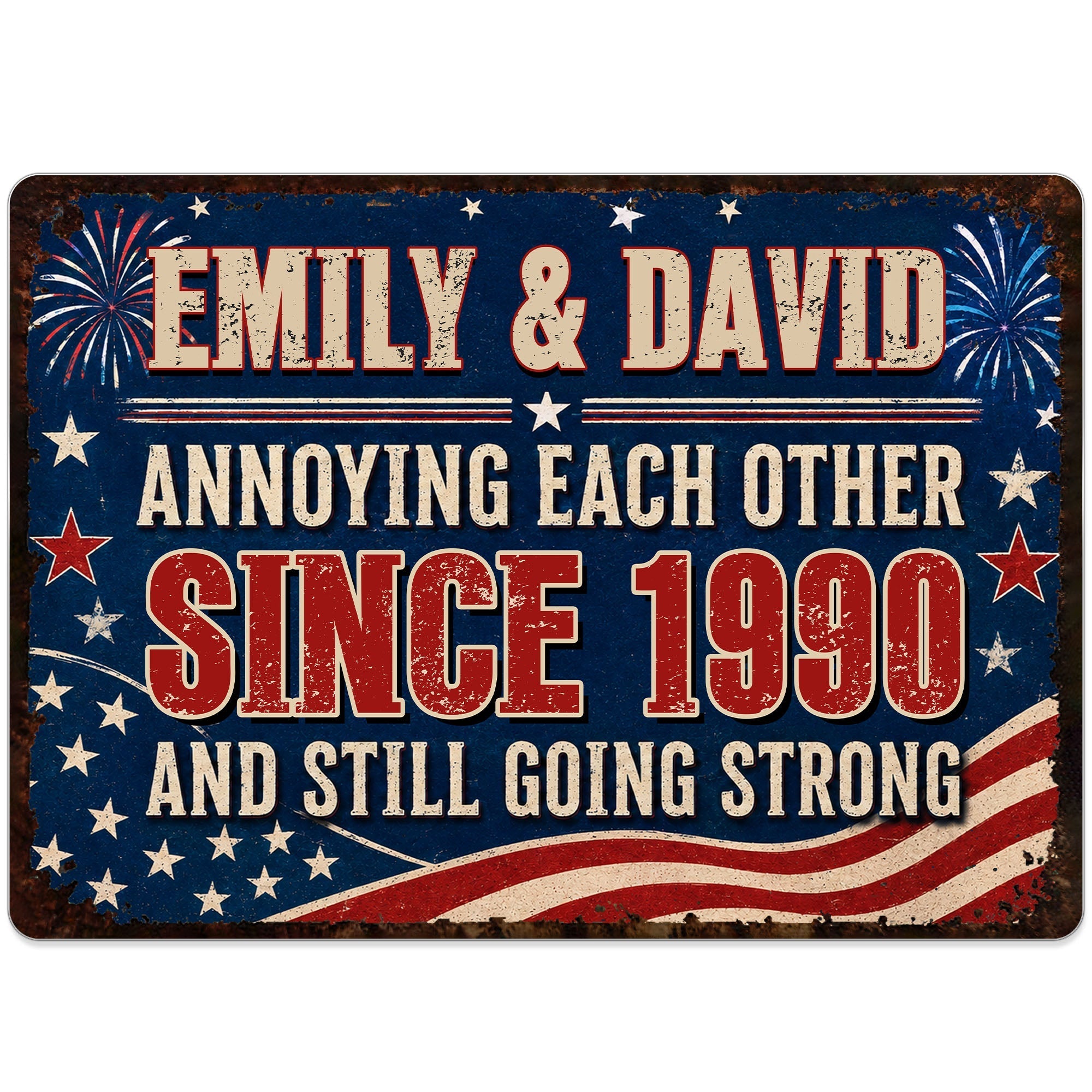 Personalized Patriotic Metal Sign Custom Name Gift for Couple