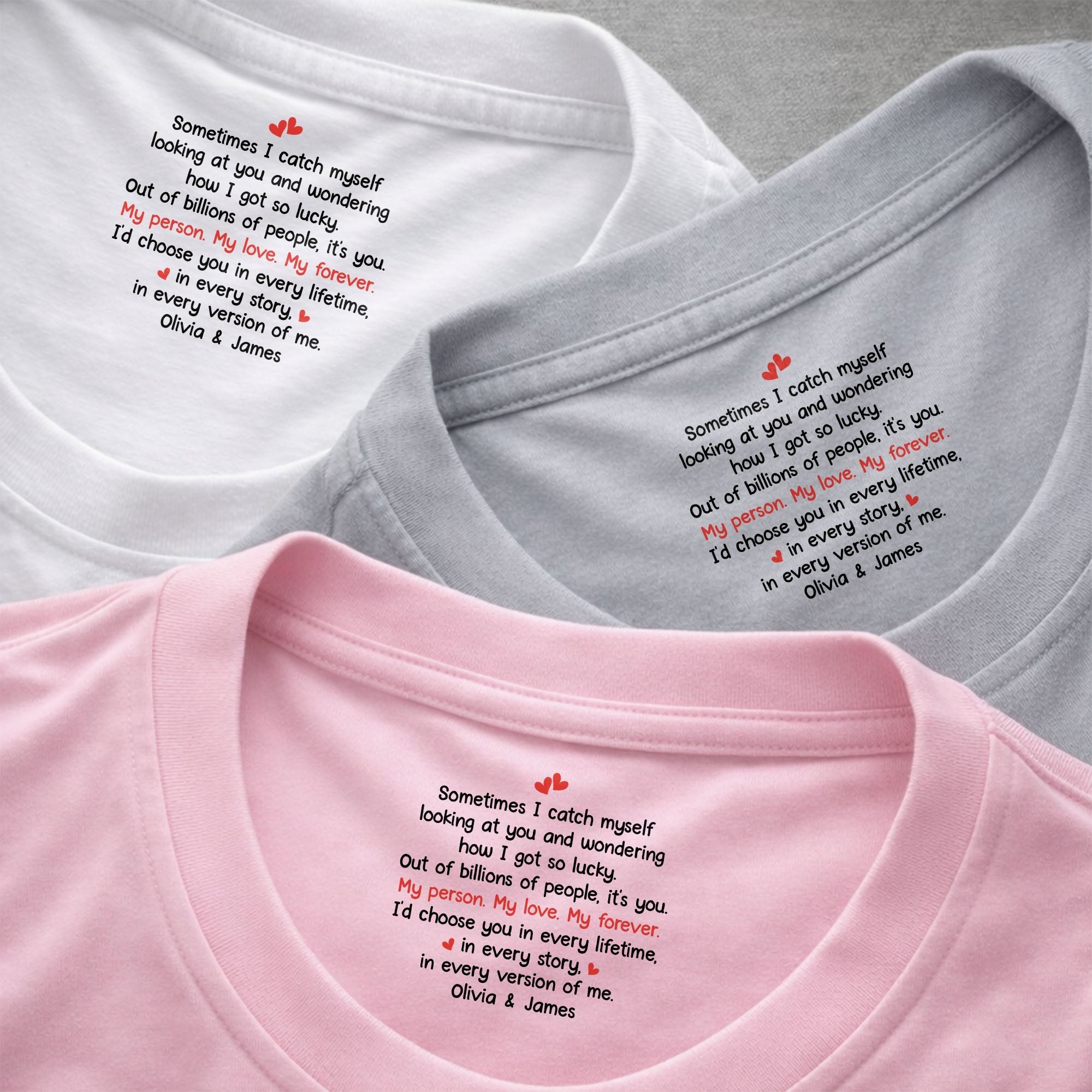 Personalized Romantic Couple T-Shirt with Inside Neck Print Gift