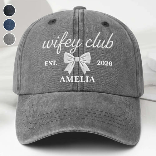 Personalized Washed Denim Cap Custom Name Gift for Wifey