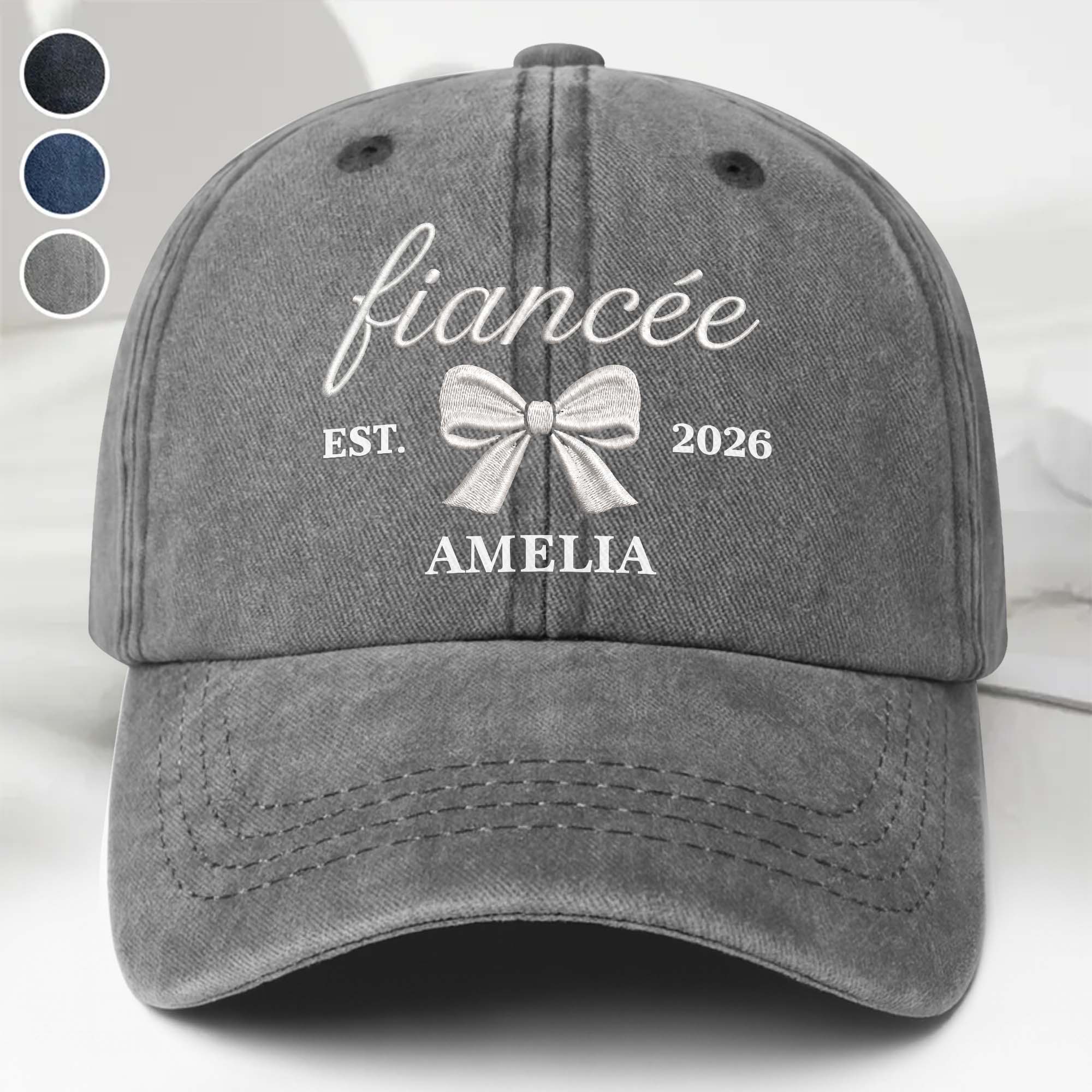 Personalized Washed Denim Cap with Custom Name for Fiancée