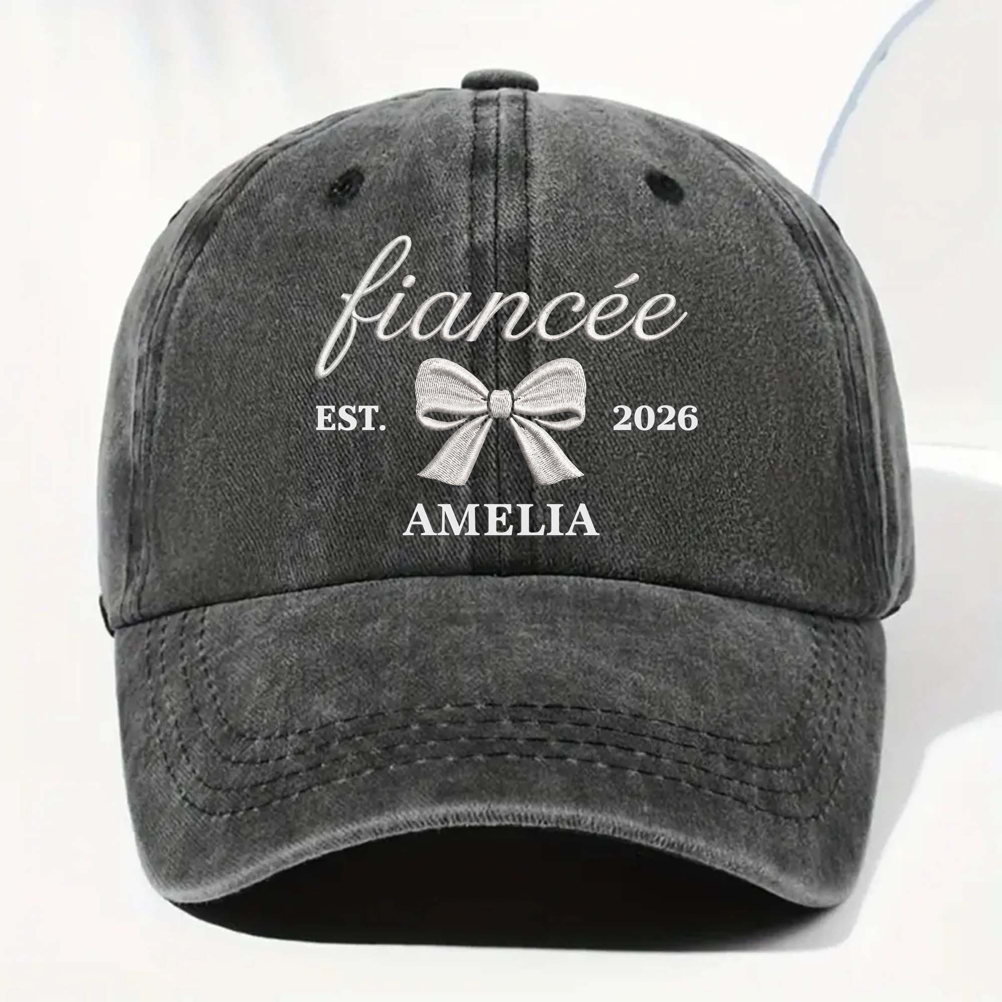 Personalized Washed Denim Cap with Custom Name for Fiancée