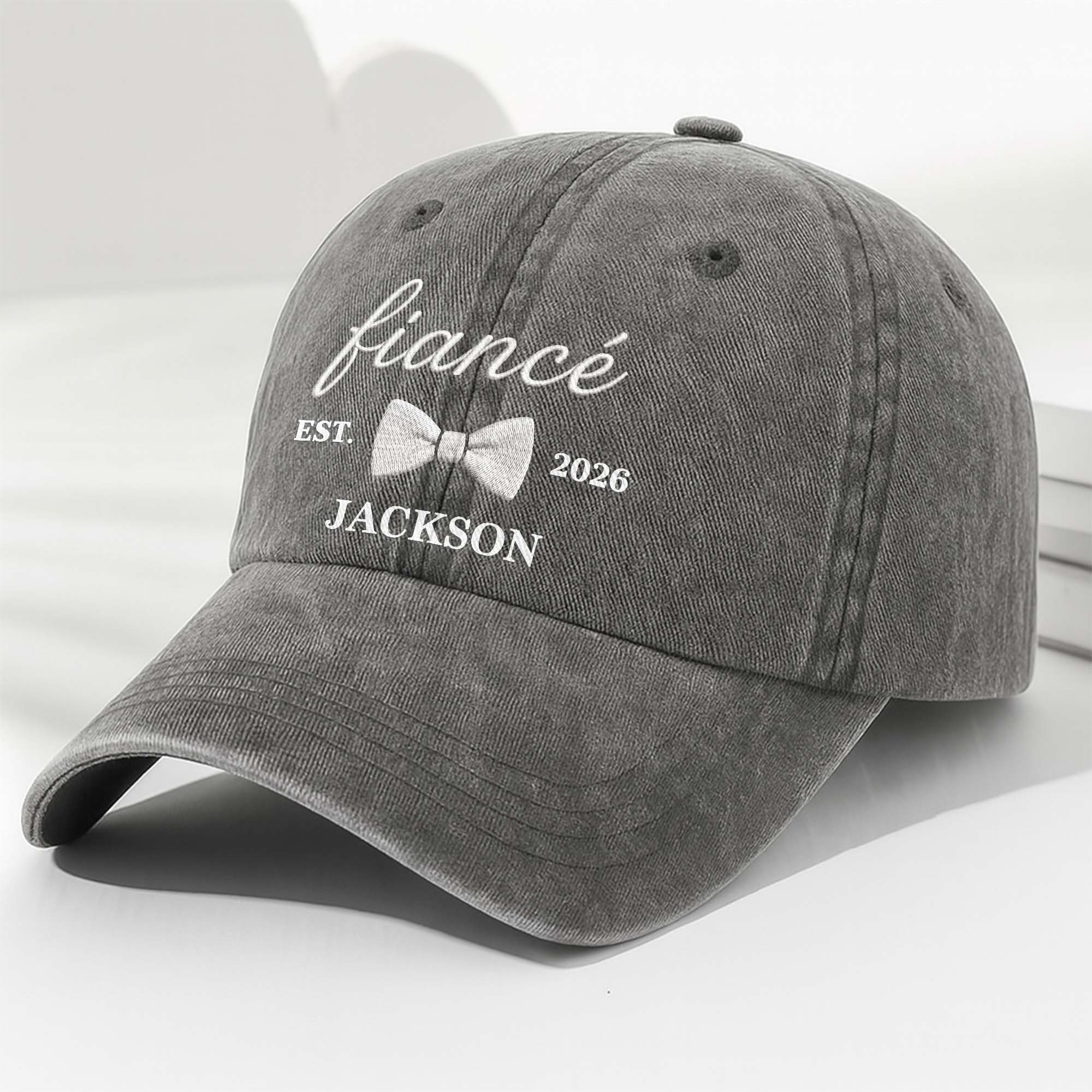 Personalized Washed Denim Cap with Custom Name for Fiancée
