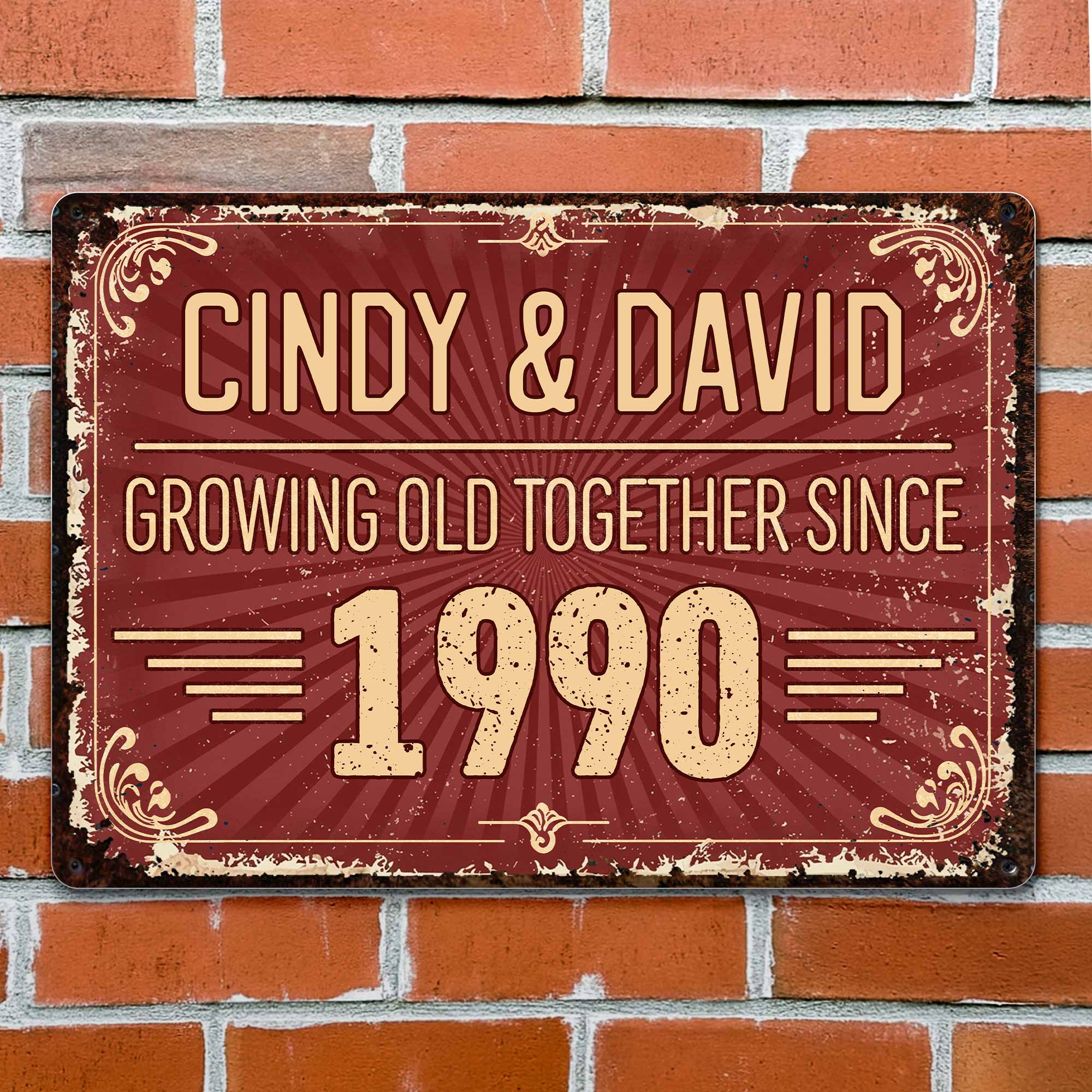 Personalized Vintage Sunburst Floral Metal Sign Custom Name Gift for Couples