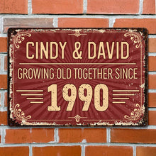 Load image into Gallery viewer, Personalized Vintage Sunburst Floral Metal Sign Custom Name Gift for Couples
