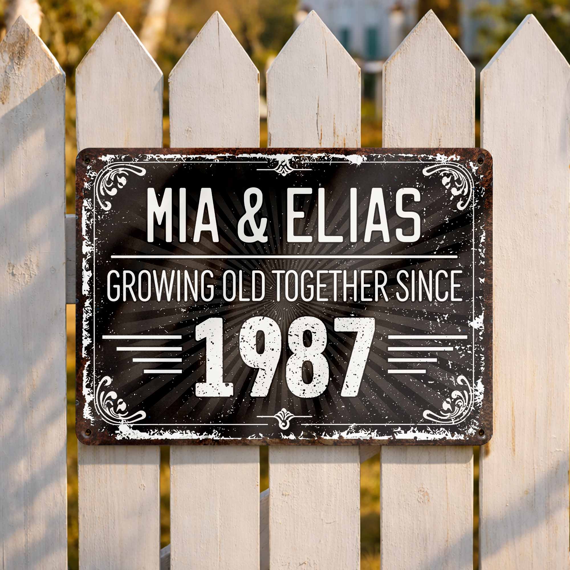 Personalized Vintage Sunburst Floral Metal Sign Custom Name Gift for Couples