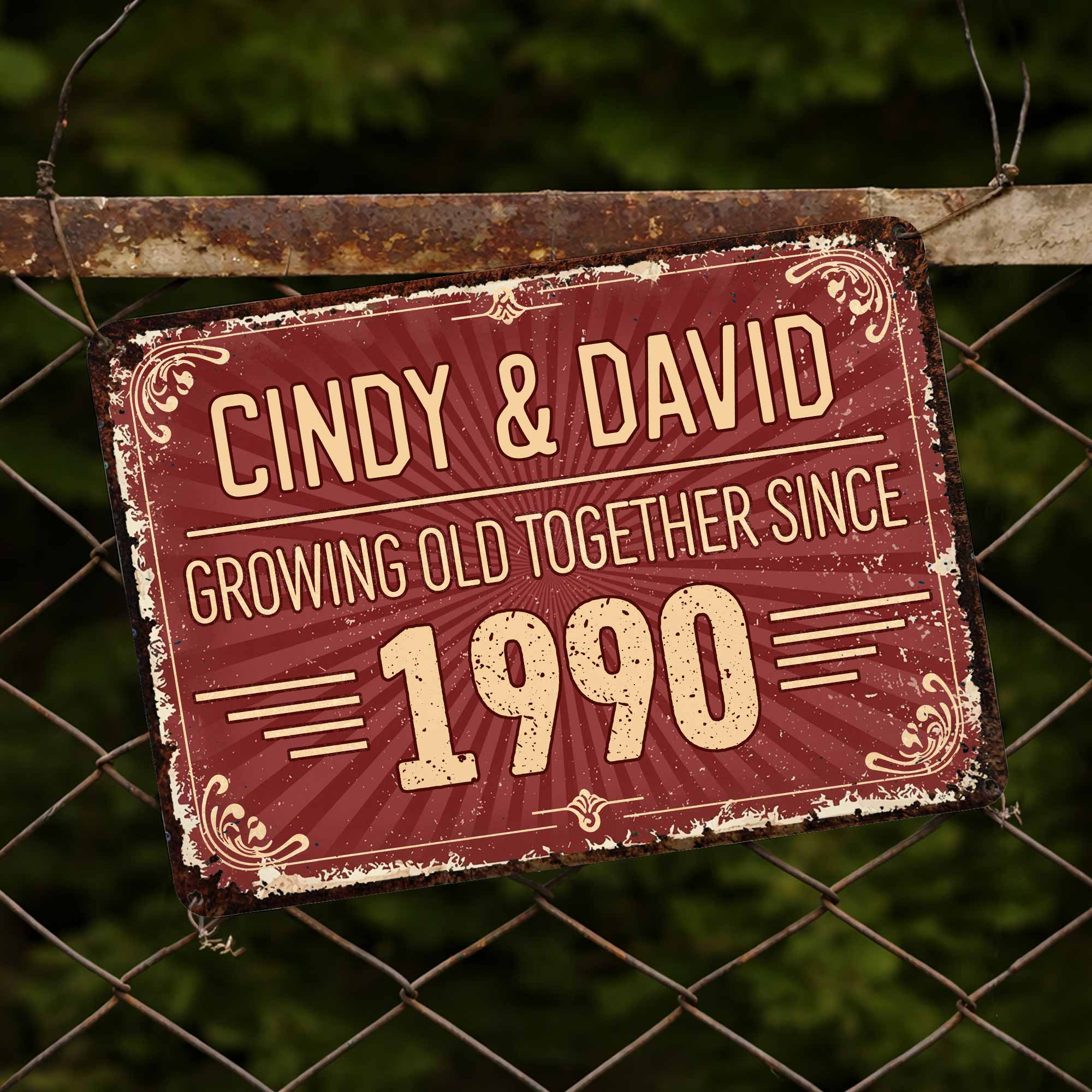 Personalized Vintage Sunburst Floral Metal Sign Custom Name Gift for Couples