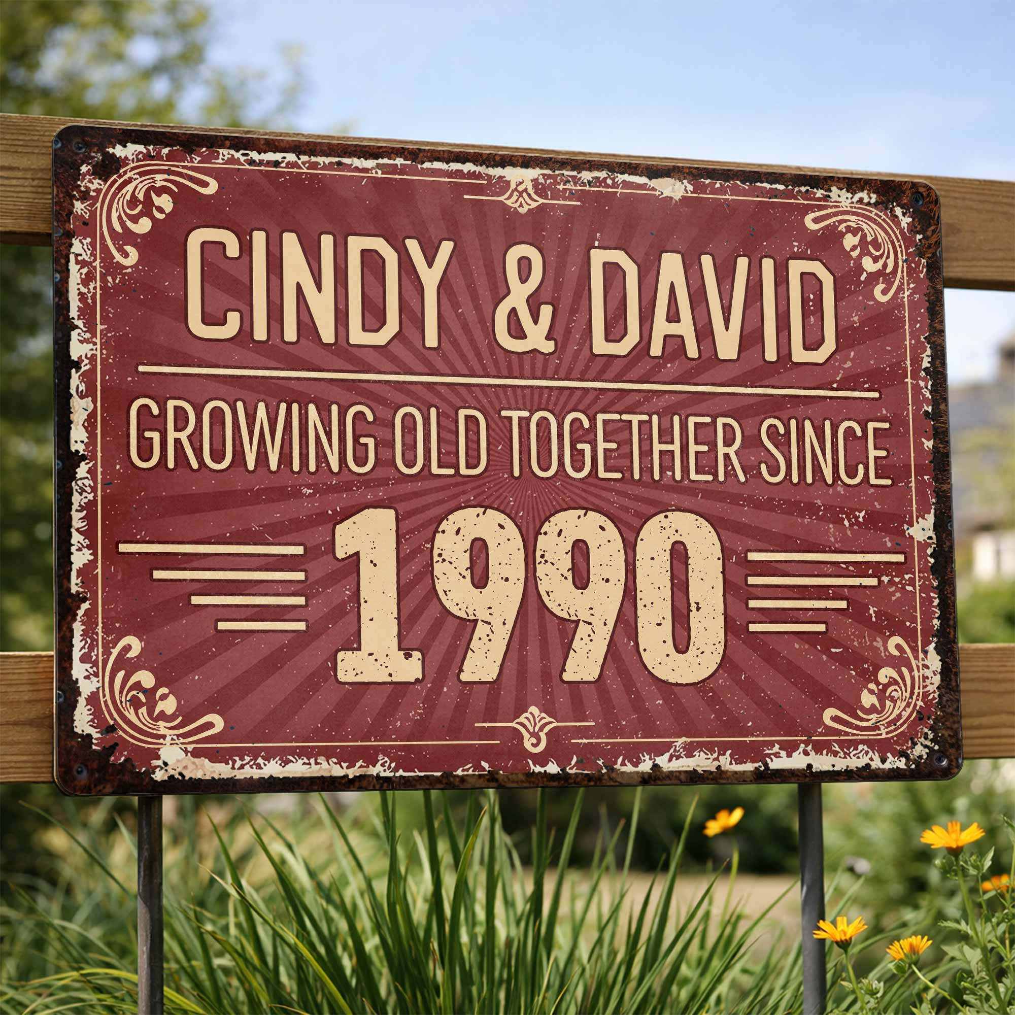 Personalized Vintage Sunburst Floral Metal Sign Custom Name Gift for Couples