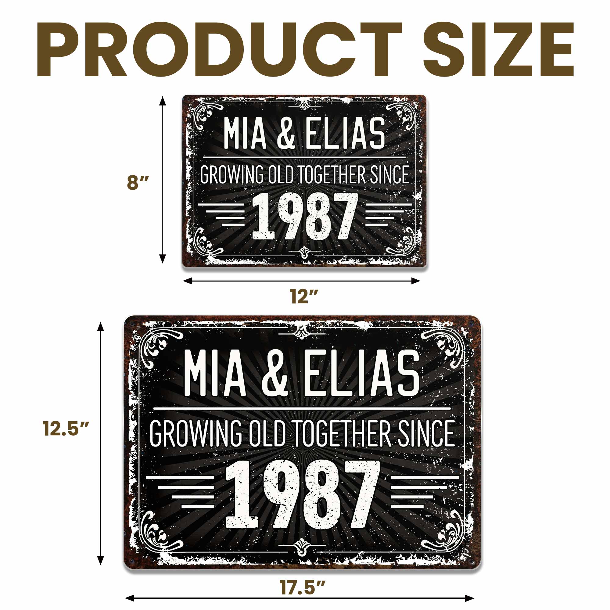Personalized Vintage Sunburst Floral Metal Sign Custom Name Gift for Couples
