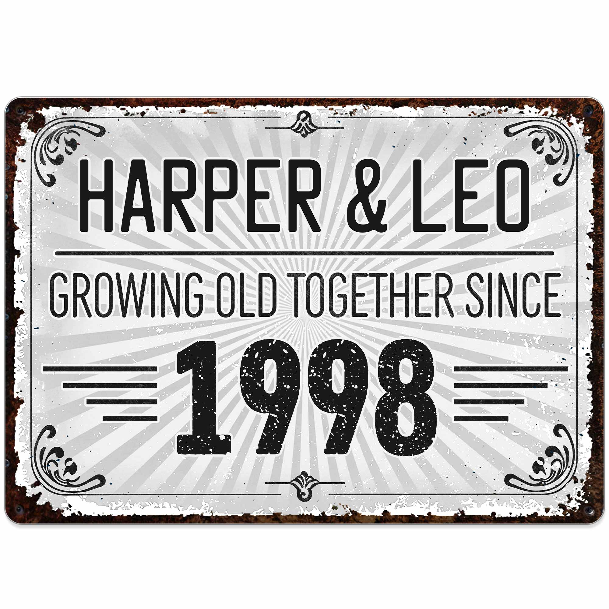 Personalized Vintage Sunburst Floral Metal Sign Custom Name Gift for Couples