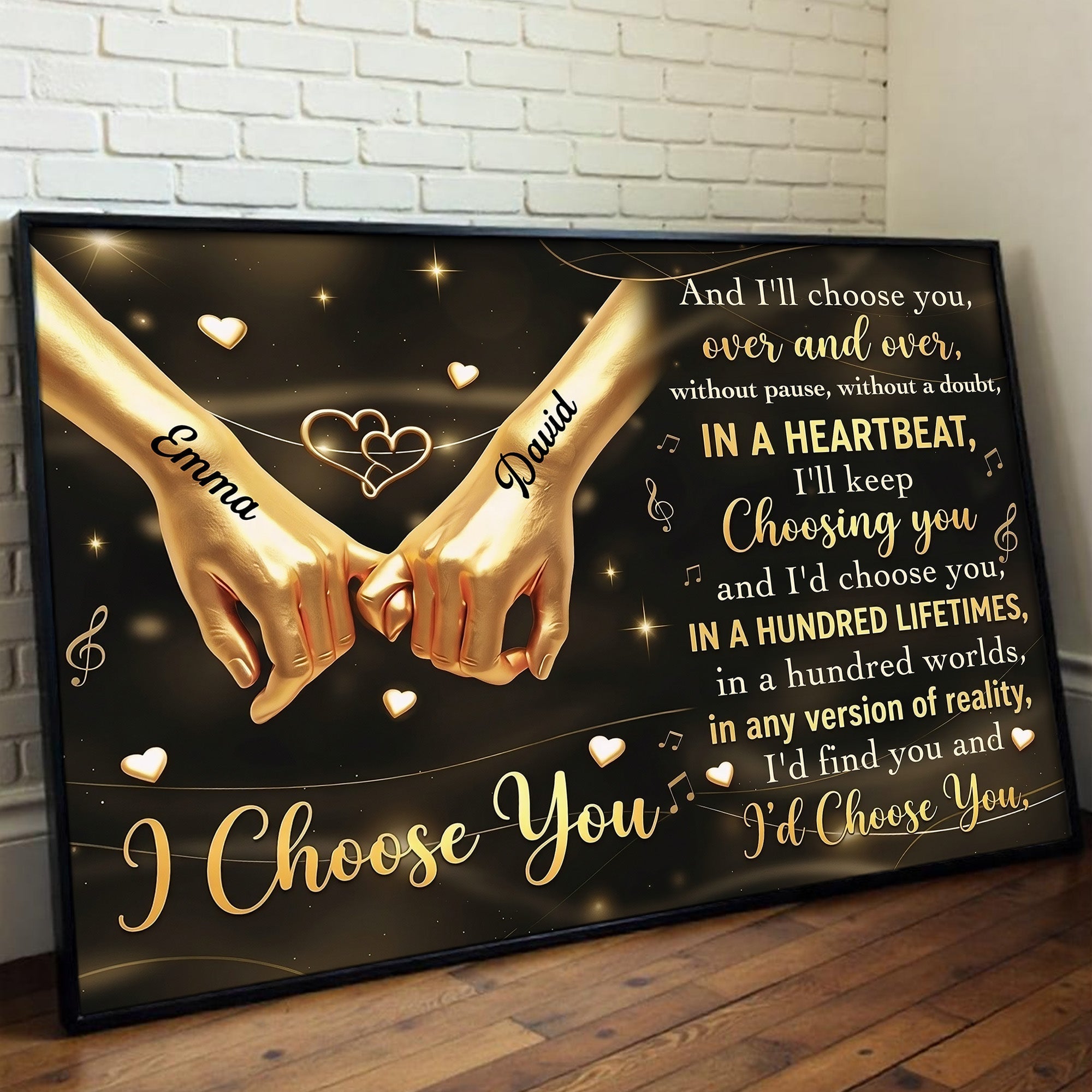Personalized Horizontal Poster Custom Couple Gift Holding Hands