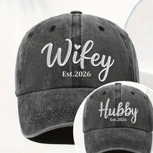 Load image into Gallery viewer, Personalized Washed Denim Cap Customized Heart Text Gift for Couples
