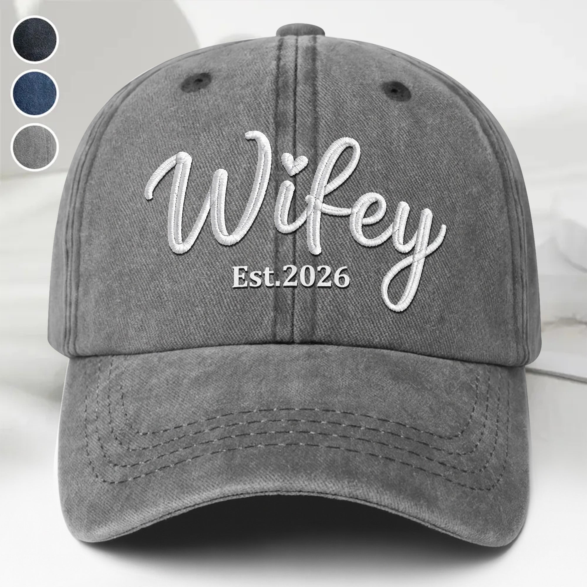 Personalized Washed Denim Cap Customized Heart Text Gift for Couples