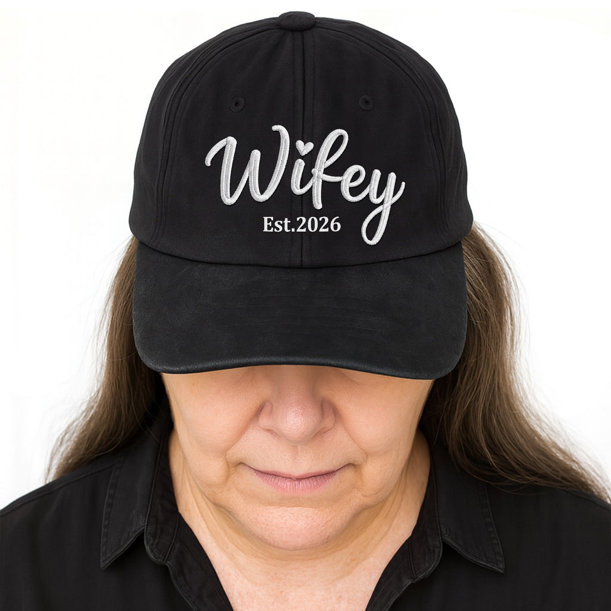 Personalized Washed Denim Cap Customized Heart Text Gift for Couples