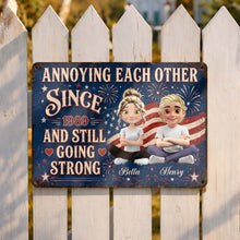 Load image into Gallery viewer, Personalized Metal Sign Custom Name Couple Gift American Flag
