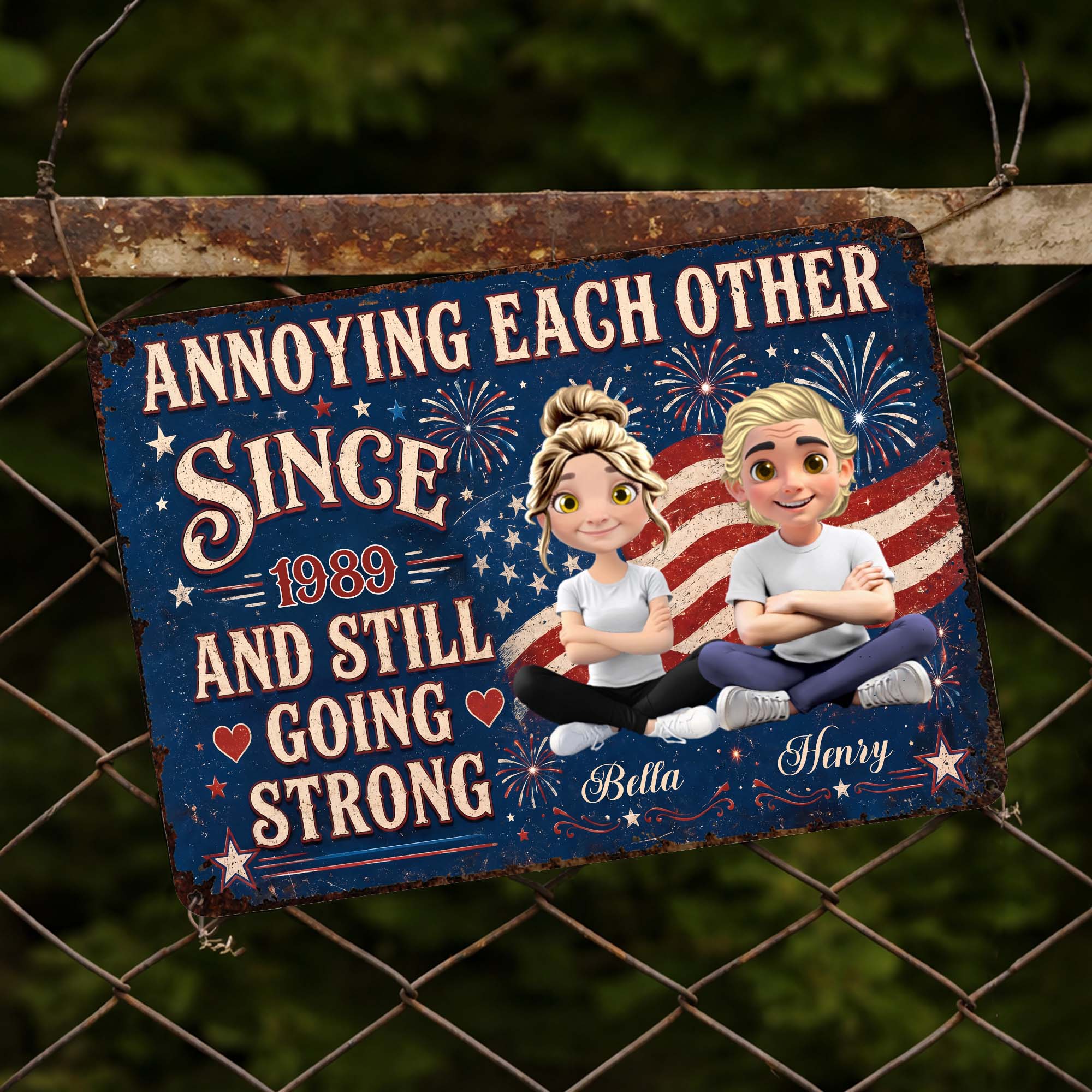 Personalized Metal Sign Custom Name Couple Gift American Flag