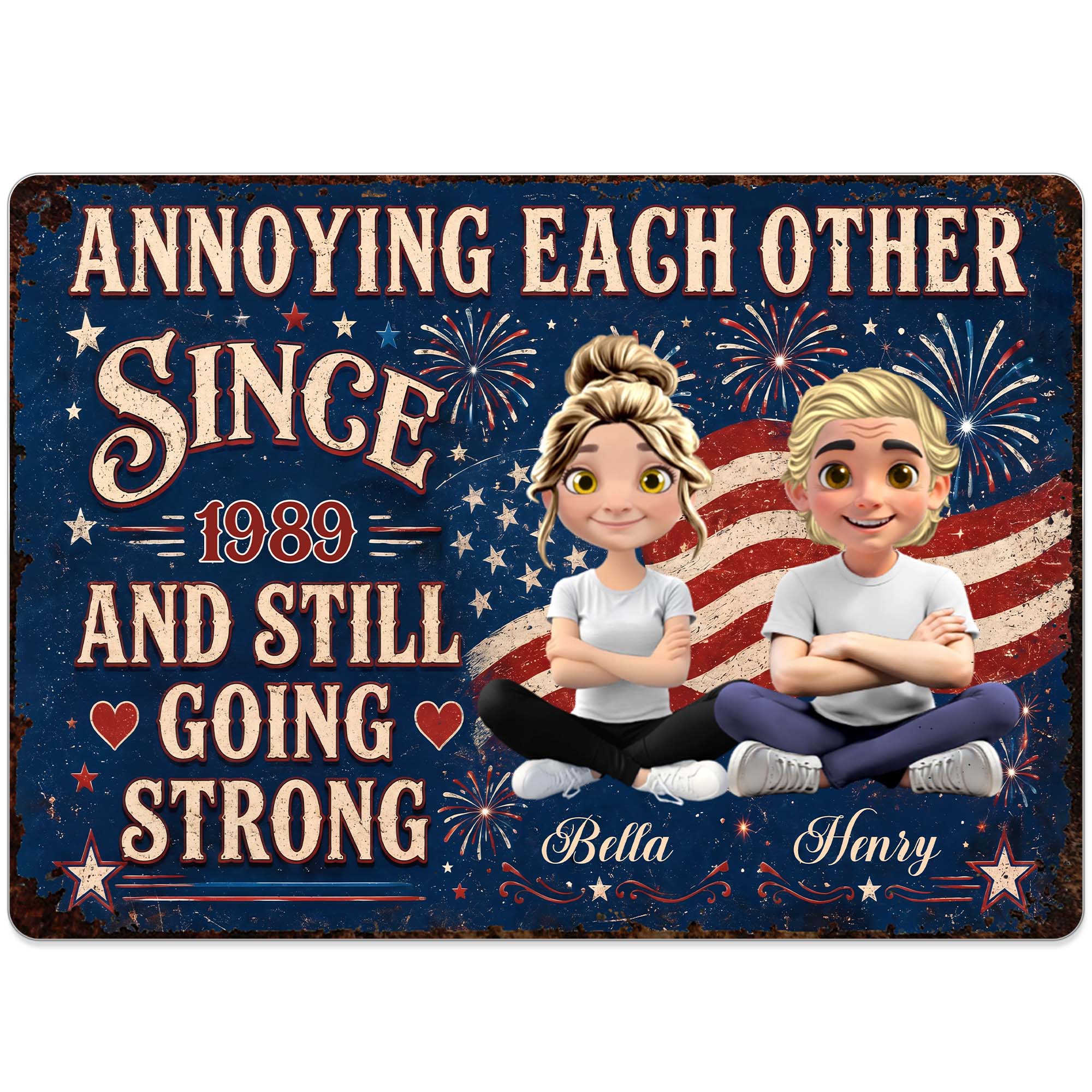 Personalized Metal Sign Custom Name Couple Gift American Flag