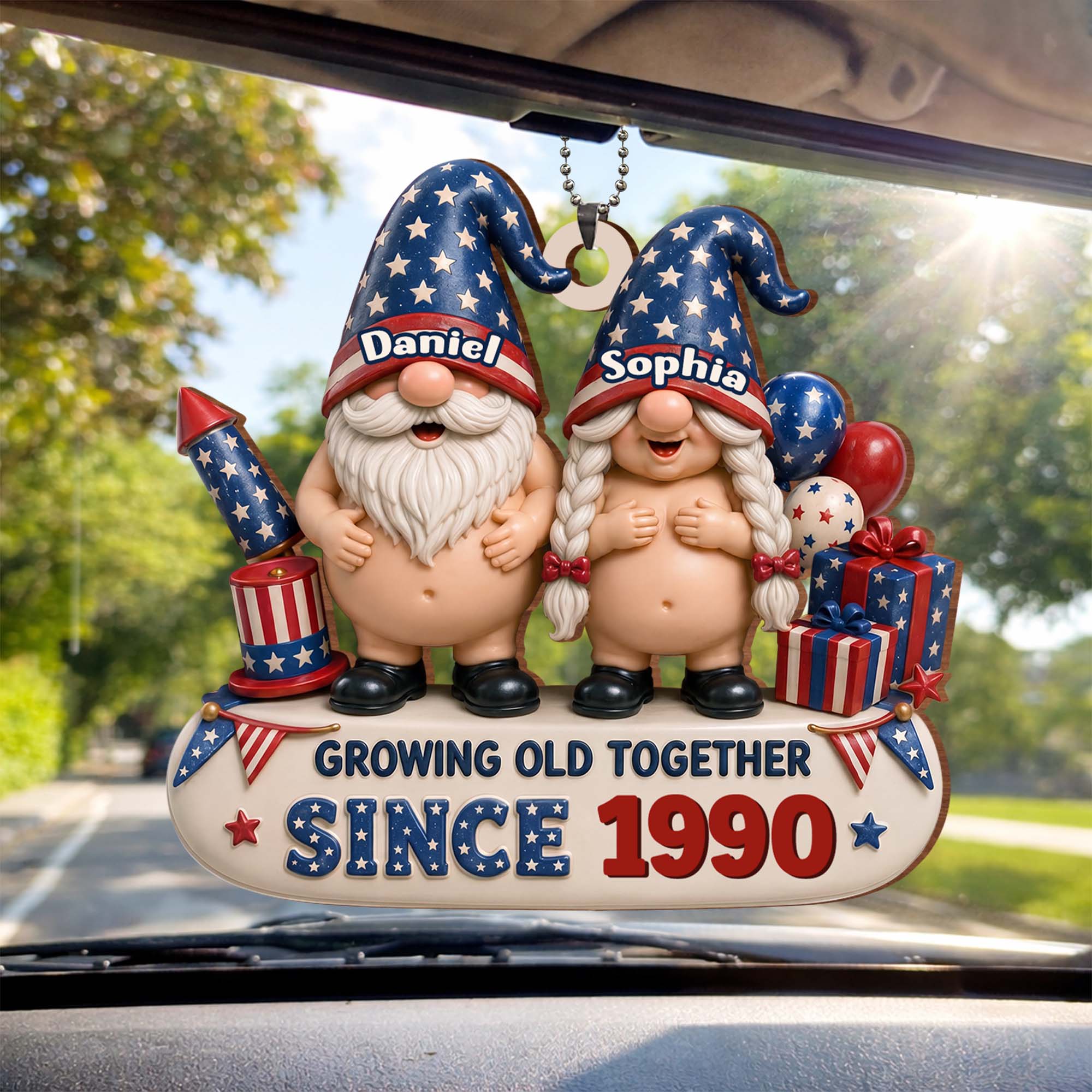 Personalized Wood Car Hanging Ornament Custom Name Gift for Couples