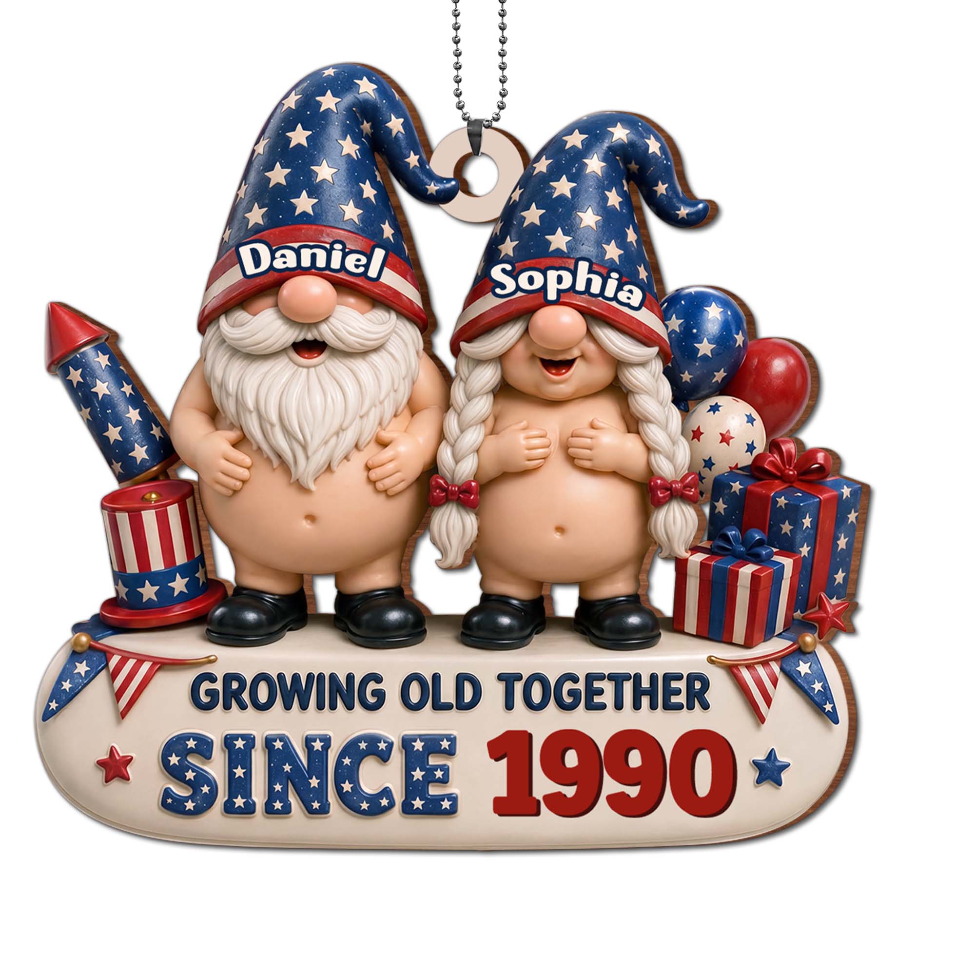 Personalized Wood Car Hanging Ornament Custom Name Gift for Couples
