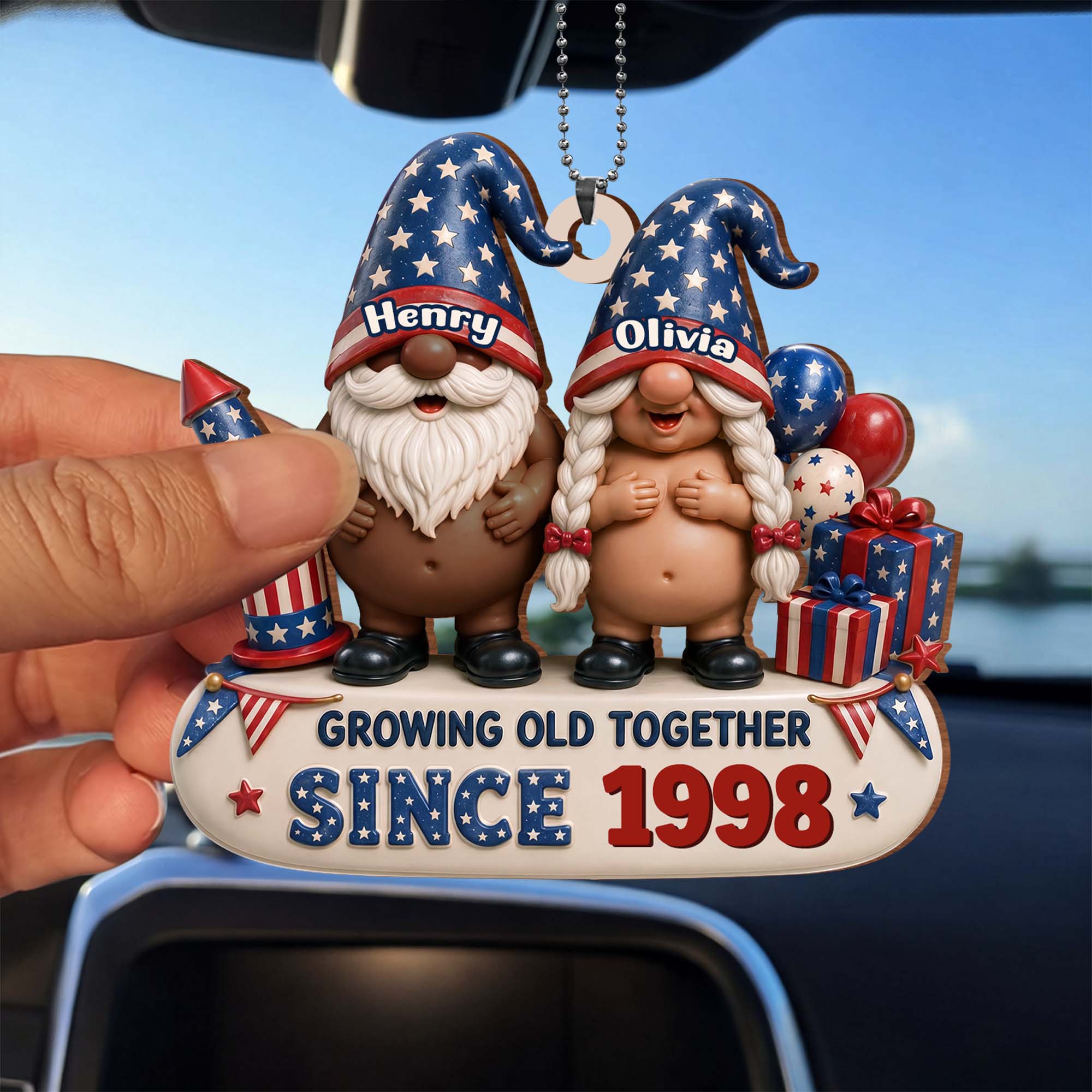 Personalized Wood Car Hanging Ornament Custom Name Gift for Couples