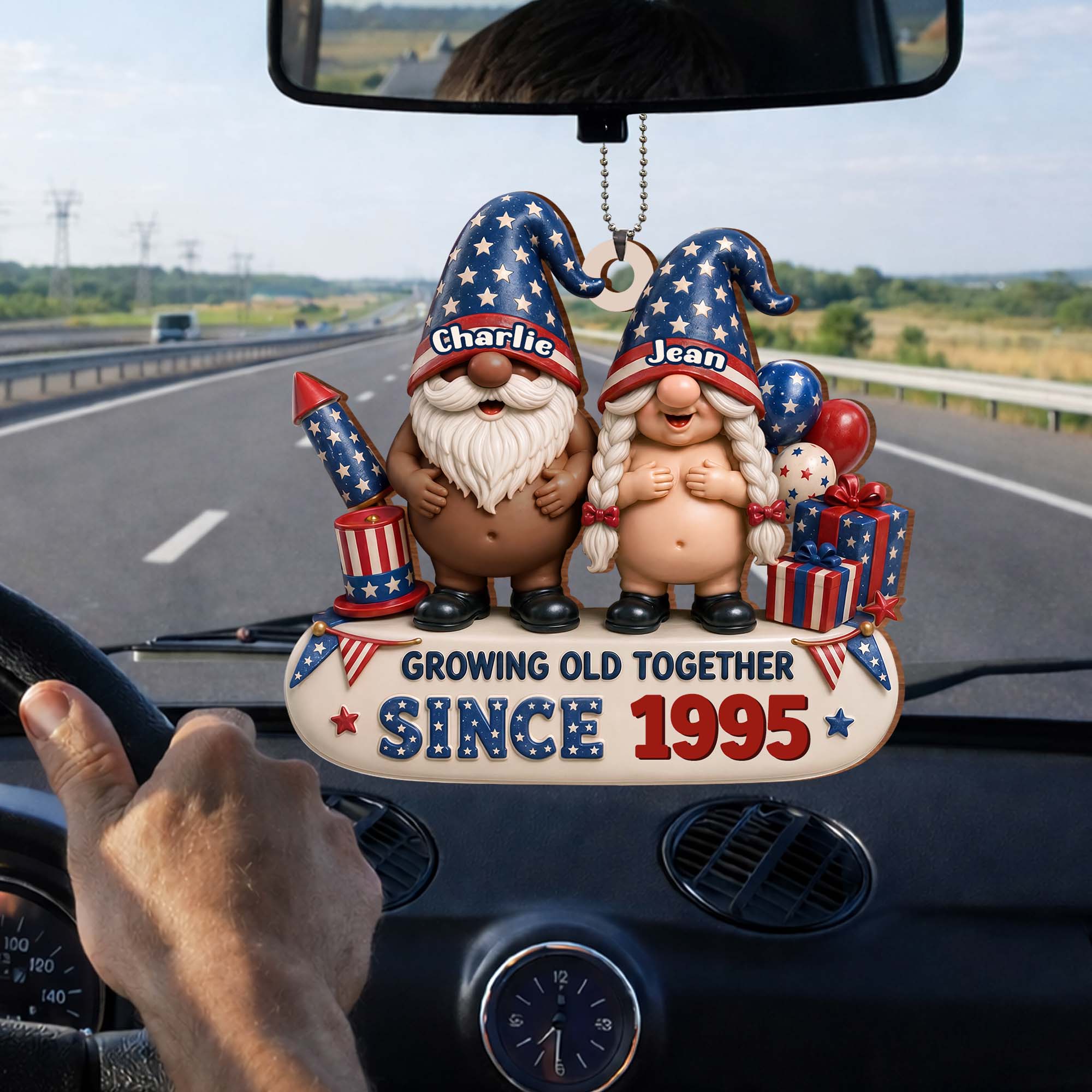 Personalized Wood Car Hanging Ornament Custom Name Gift for Couples