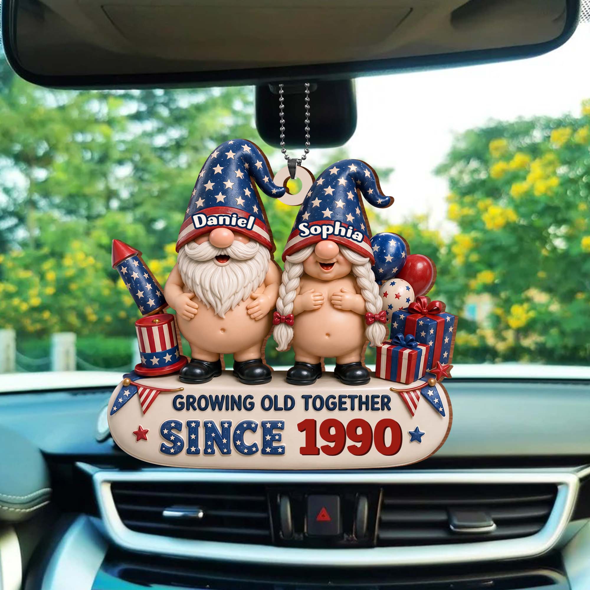 Personalized Wood Car Hanging Ornament Custom Name Gift for Couples