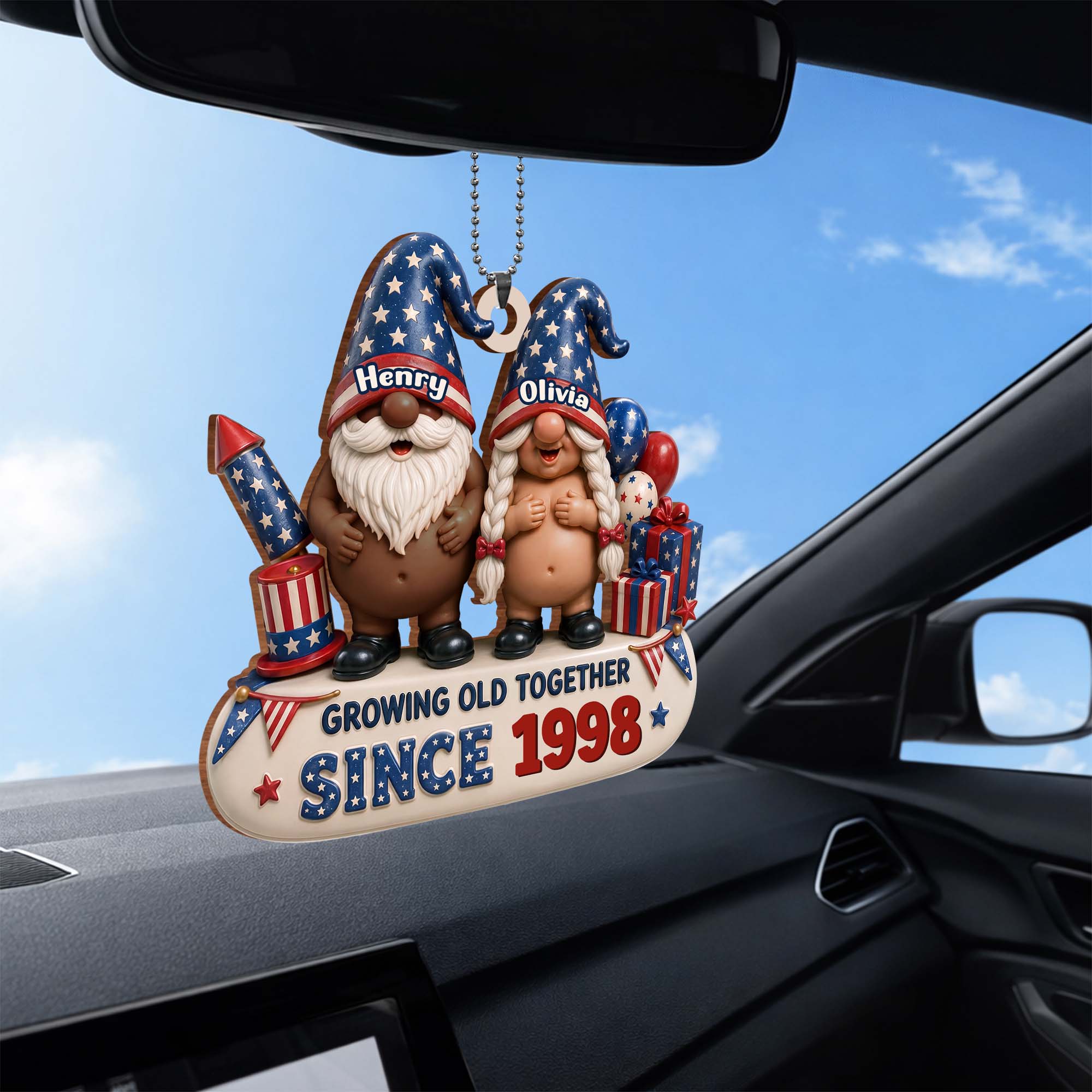 Personalized Wood Car Hanging Ornament Custom Name Gift for Couples
