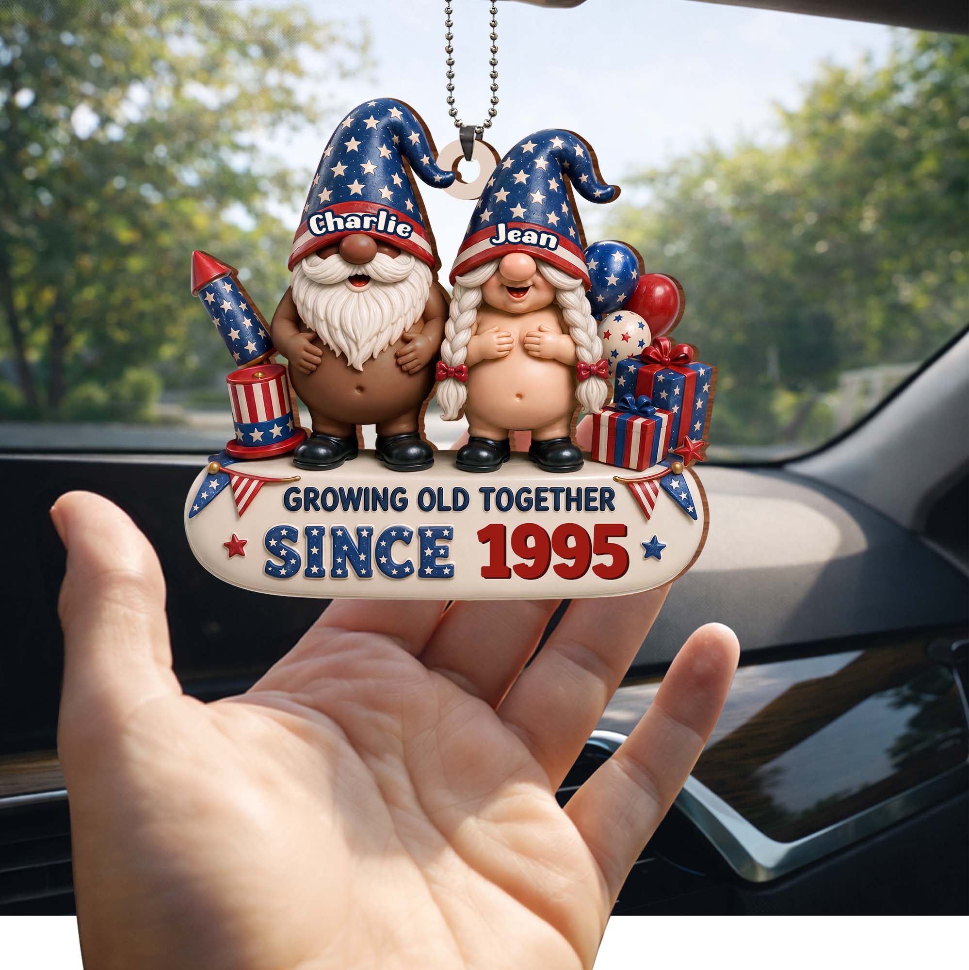Personalized Wood Car Hanging Ornament Custom Name Gift for Couples
