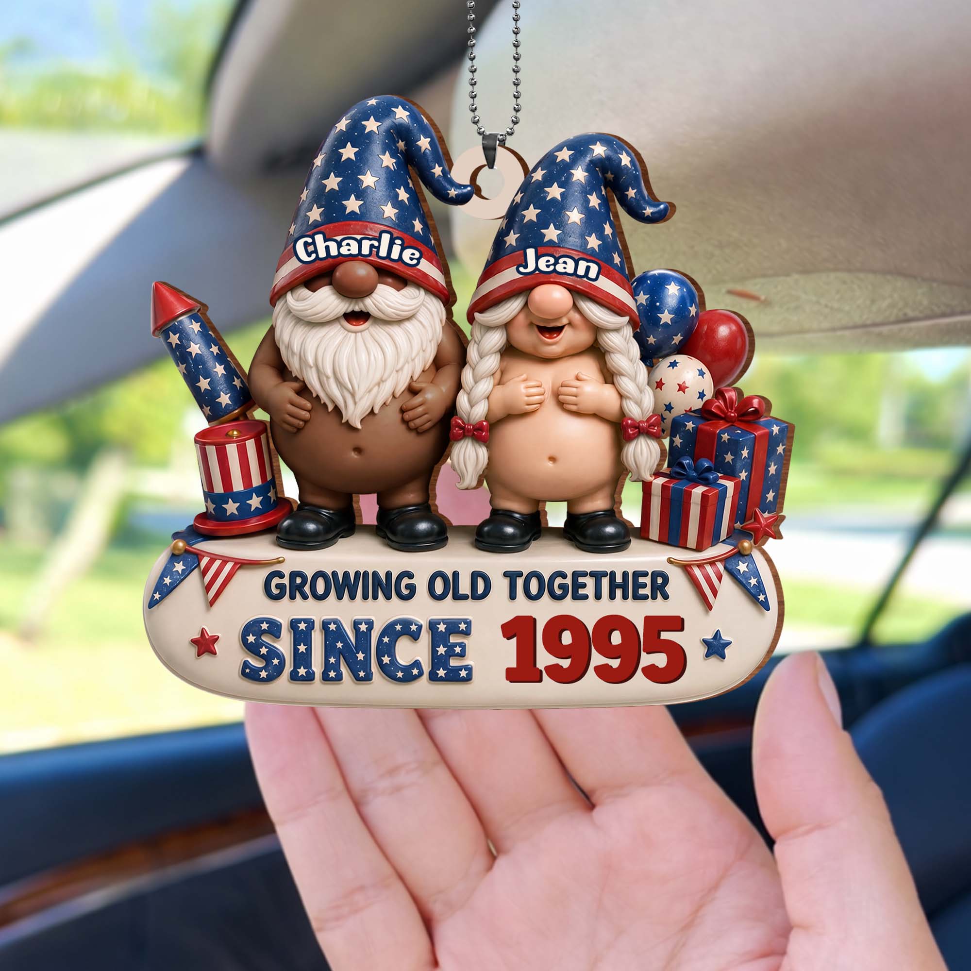 Personalized Wood Car Hanging Ornament Custom Name Gift for Couples
