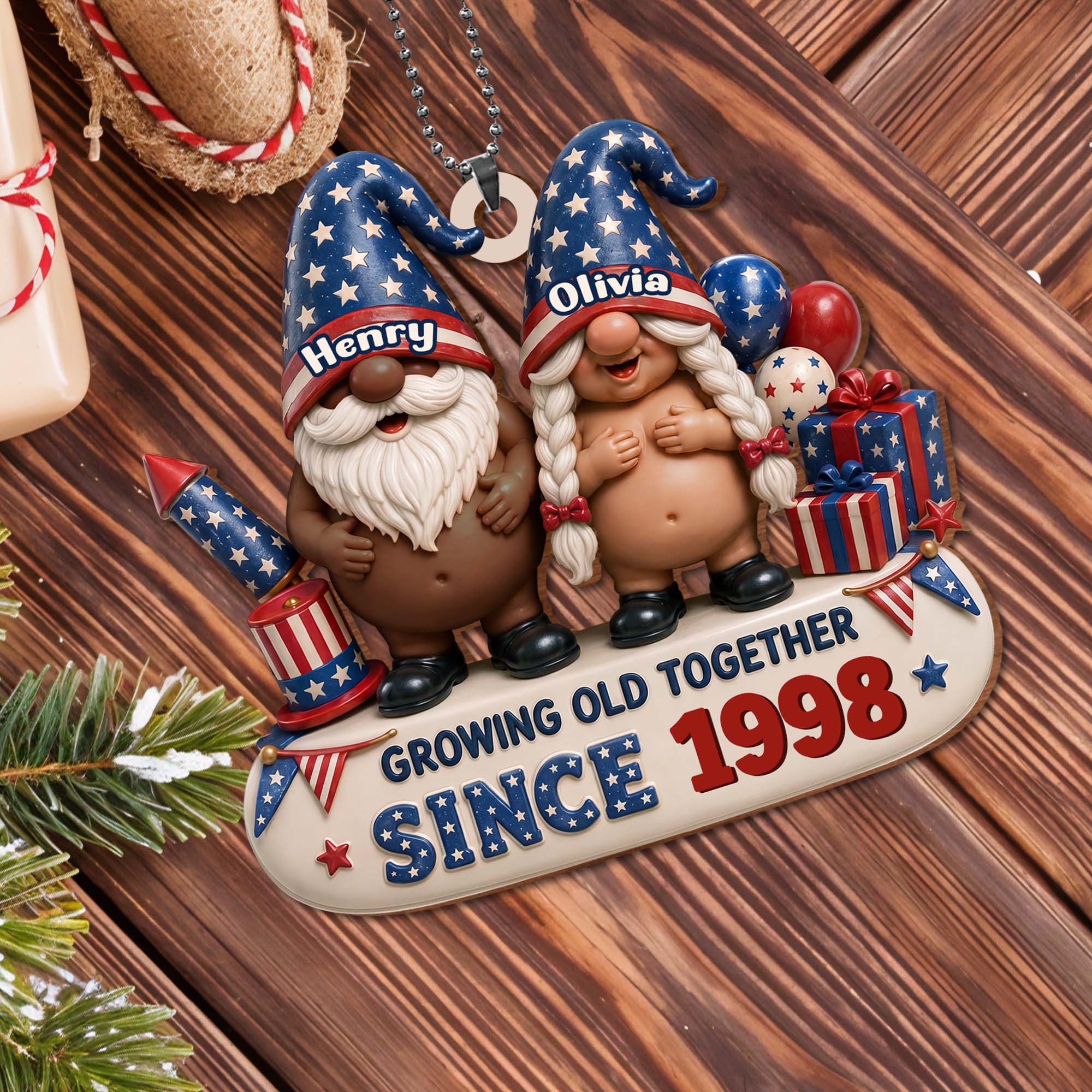 Personalized Wood Car Hanging Ornament Custom Name Gift for Couples