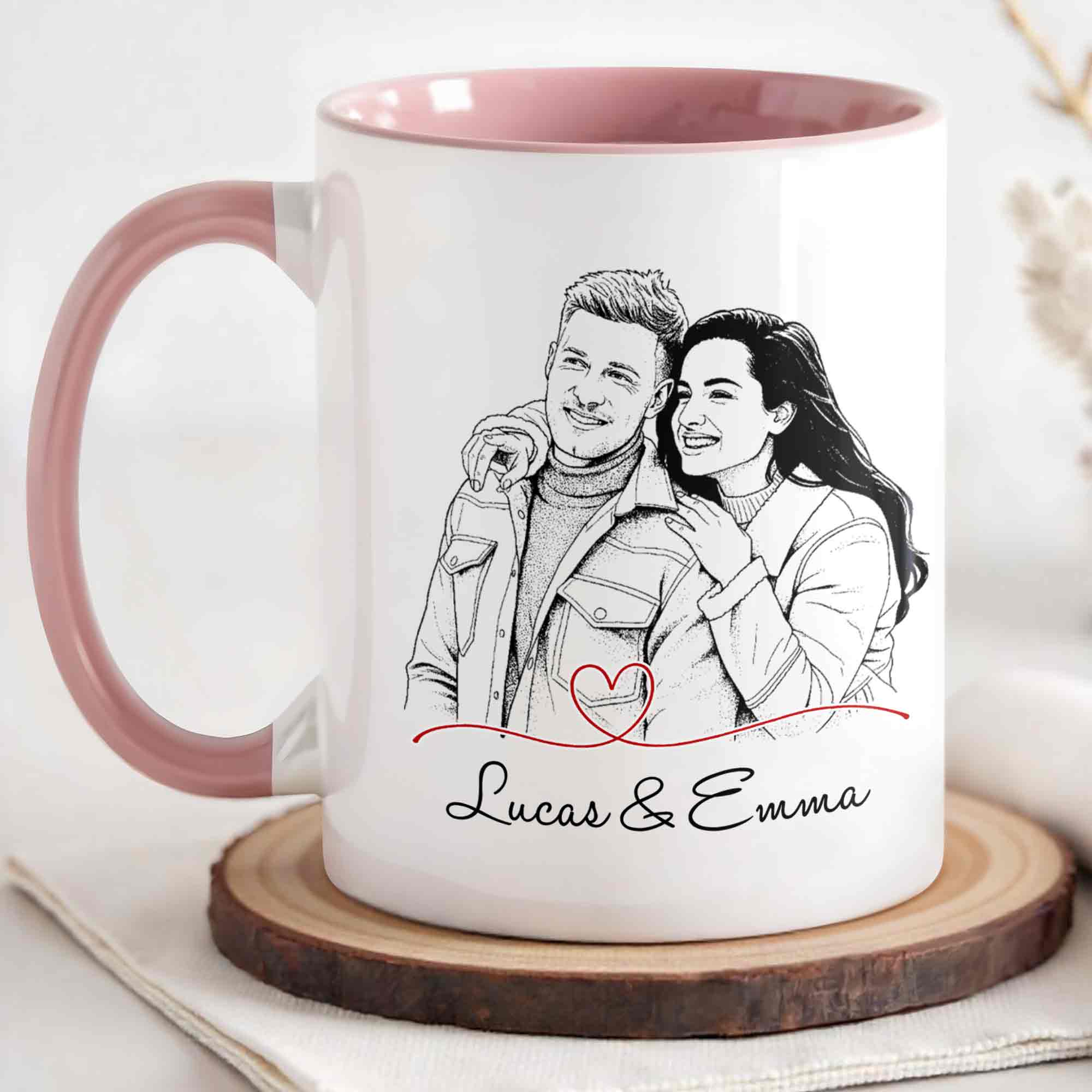 Personalized Couple Sketch Accent Mug Custom Love Story Gift