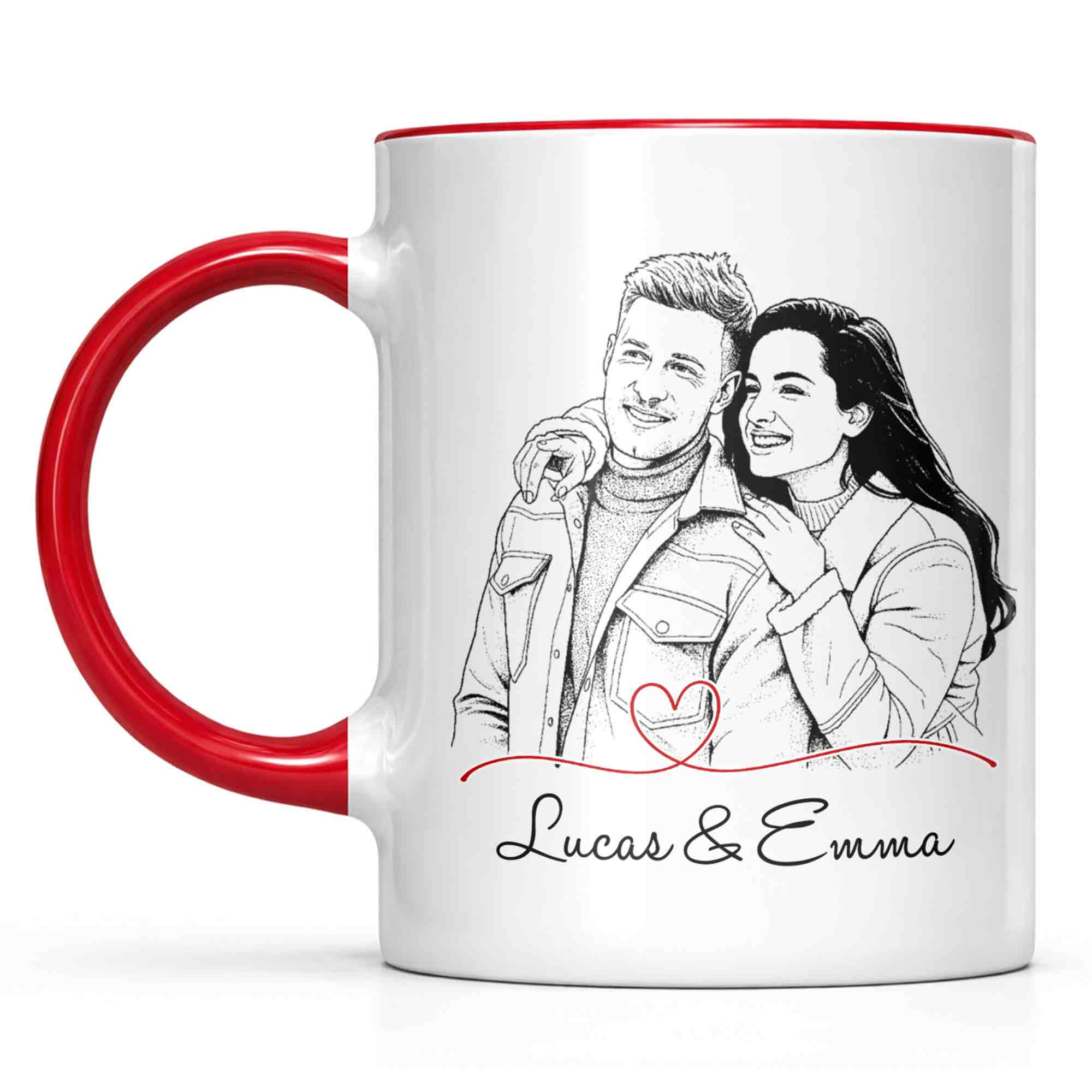 Personalized Couple Sketch Accent Mug Custom Love Story Gift