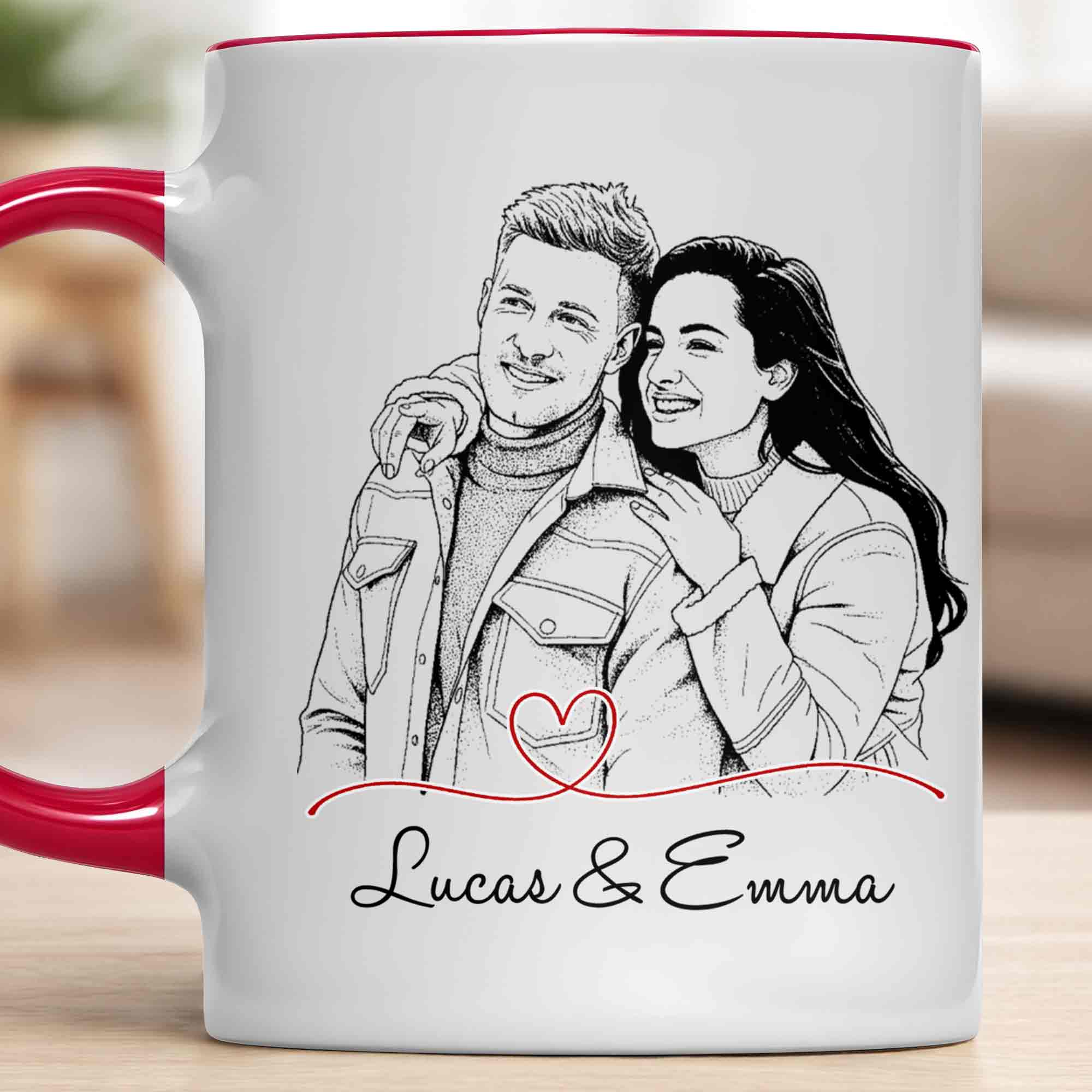 Personalized Couple Sketch Accent Mug Custom Love Story Gift