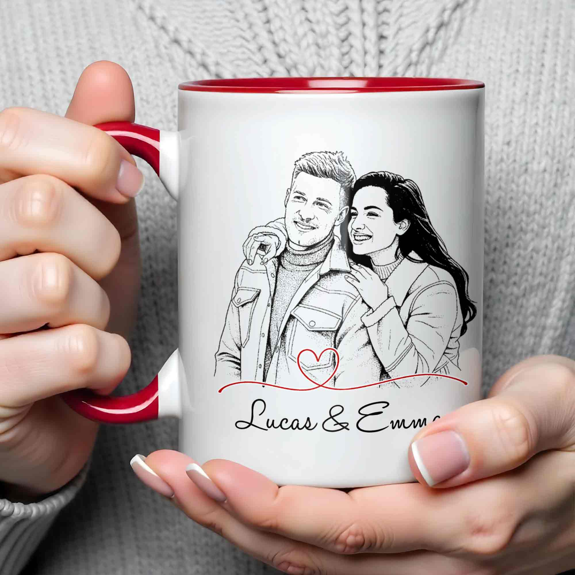 Personalized Couple Sketch Accent Mug Custom Love Story Gift