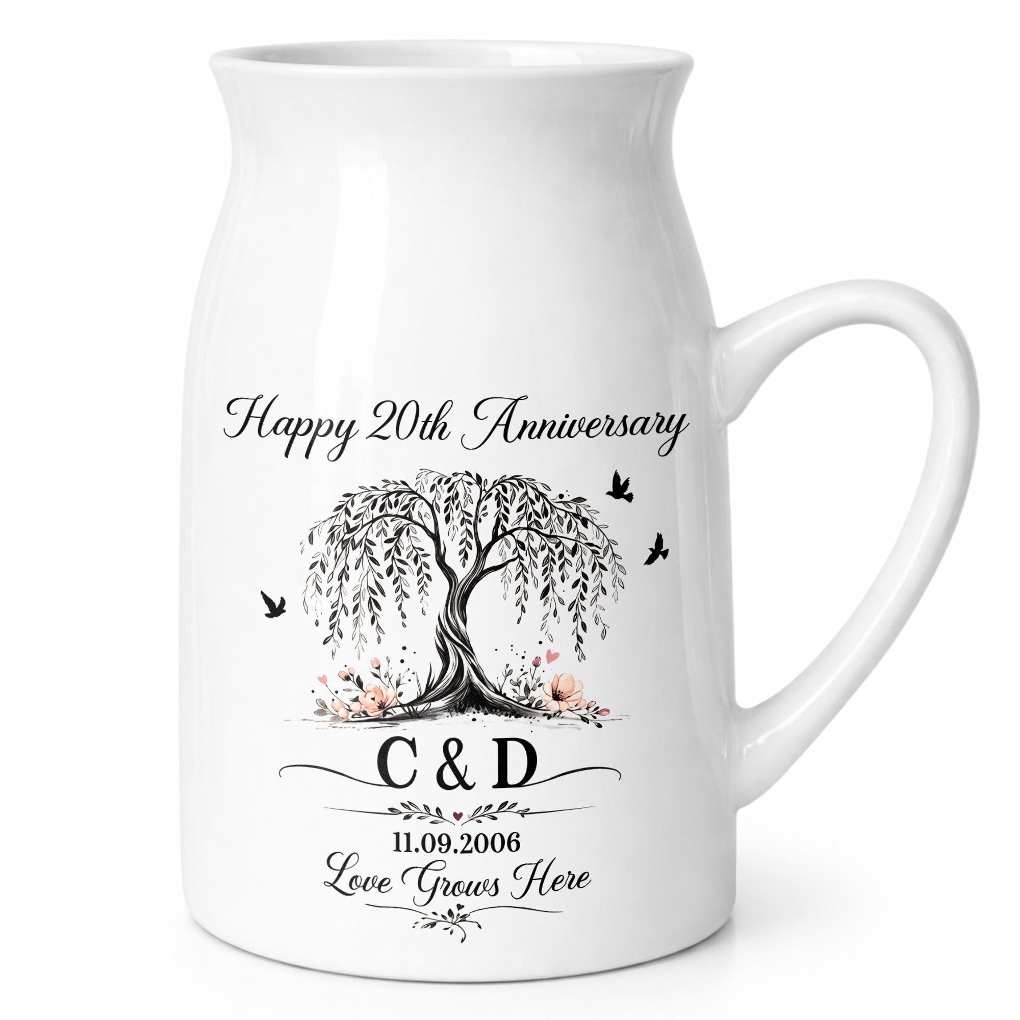 Personalized Ceramic Flower Vase Custom Date for Anniversary Gift