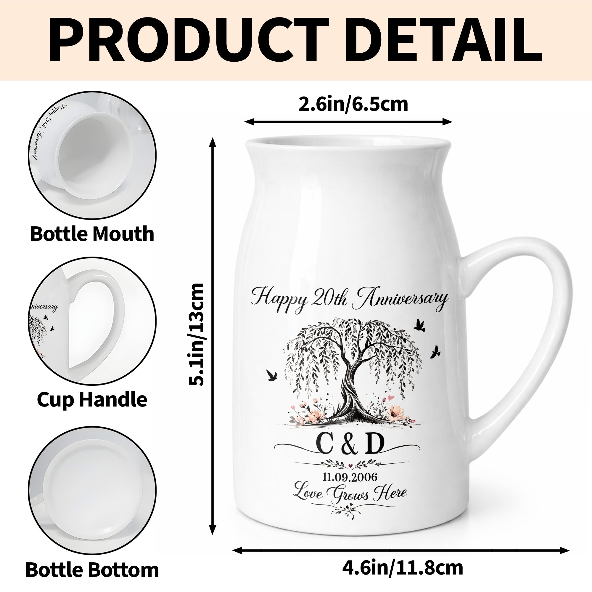 Personalized Ceramic Flower Vase Custom Date for Anniversary Gift