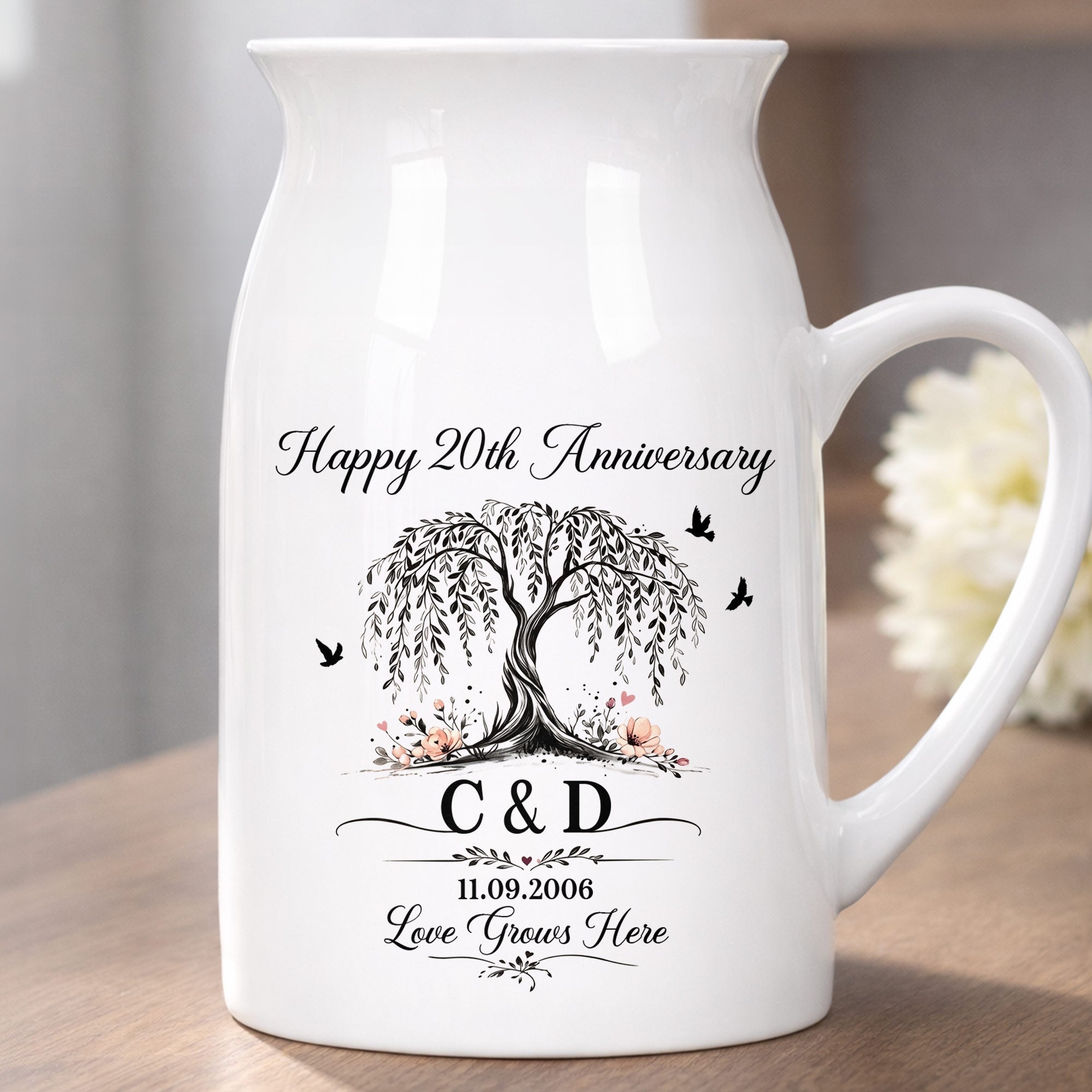Personalized Ceramic Flower Vase Custom Date for Anniversary Gift