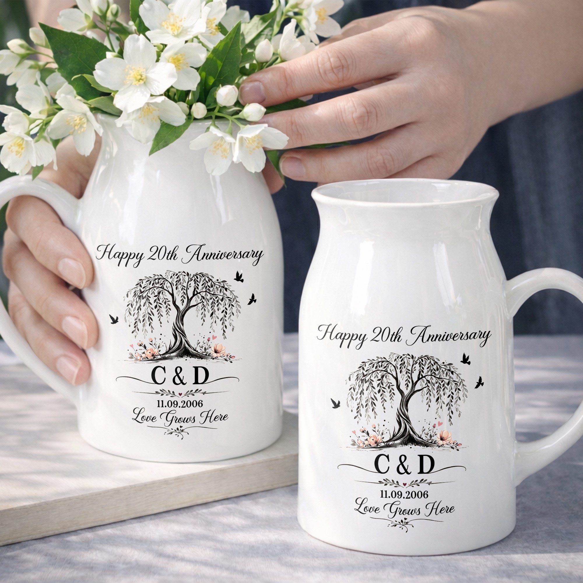 Personalized Ceramic Flower Vase Custom Date for Anniversary Gift