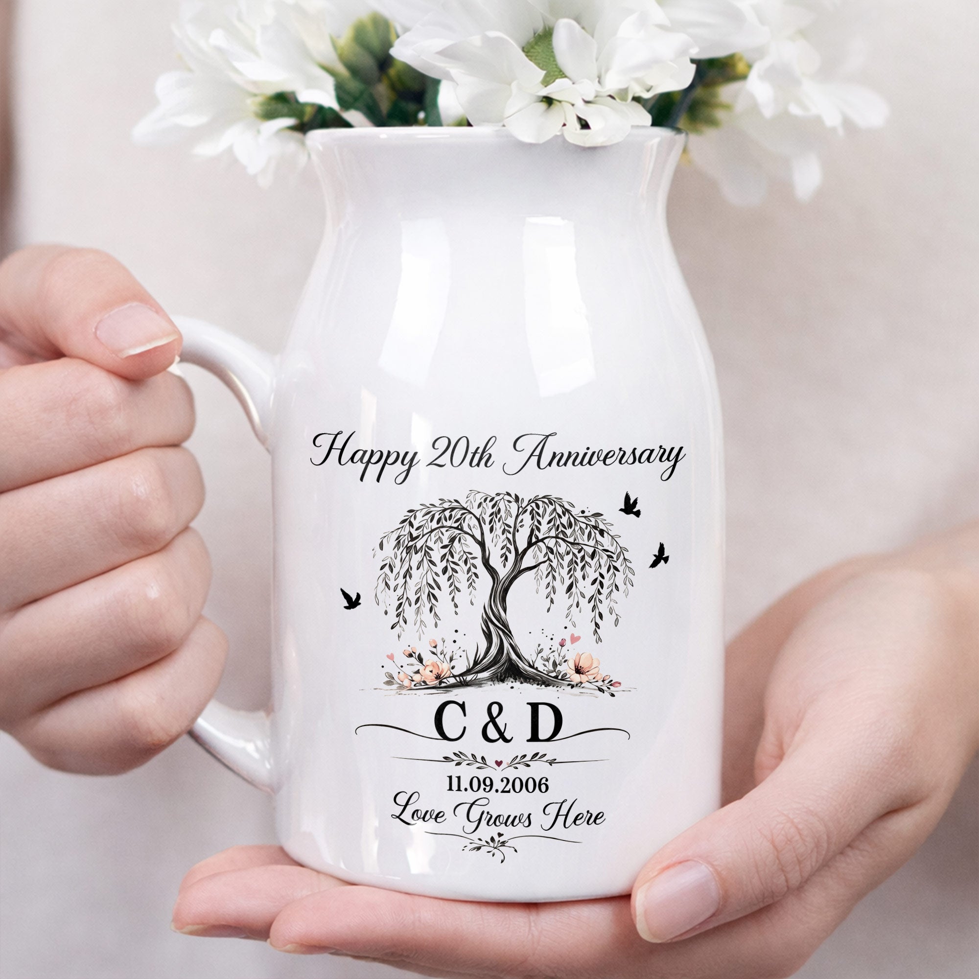 Personalized Ceramic Flower Vase Custom Date for Anniversary Gift