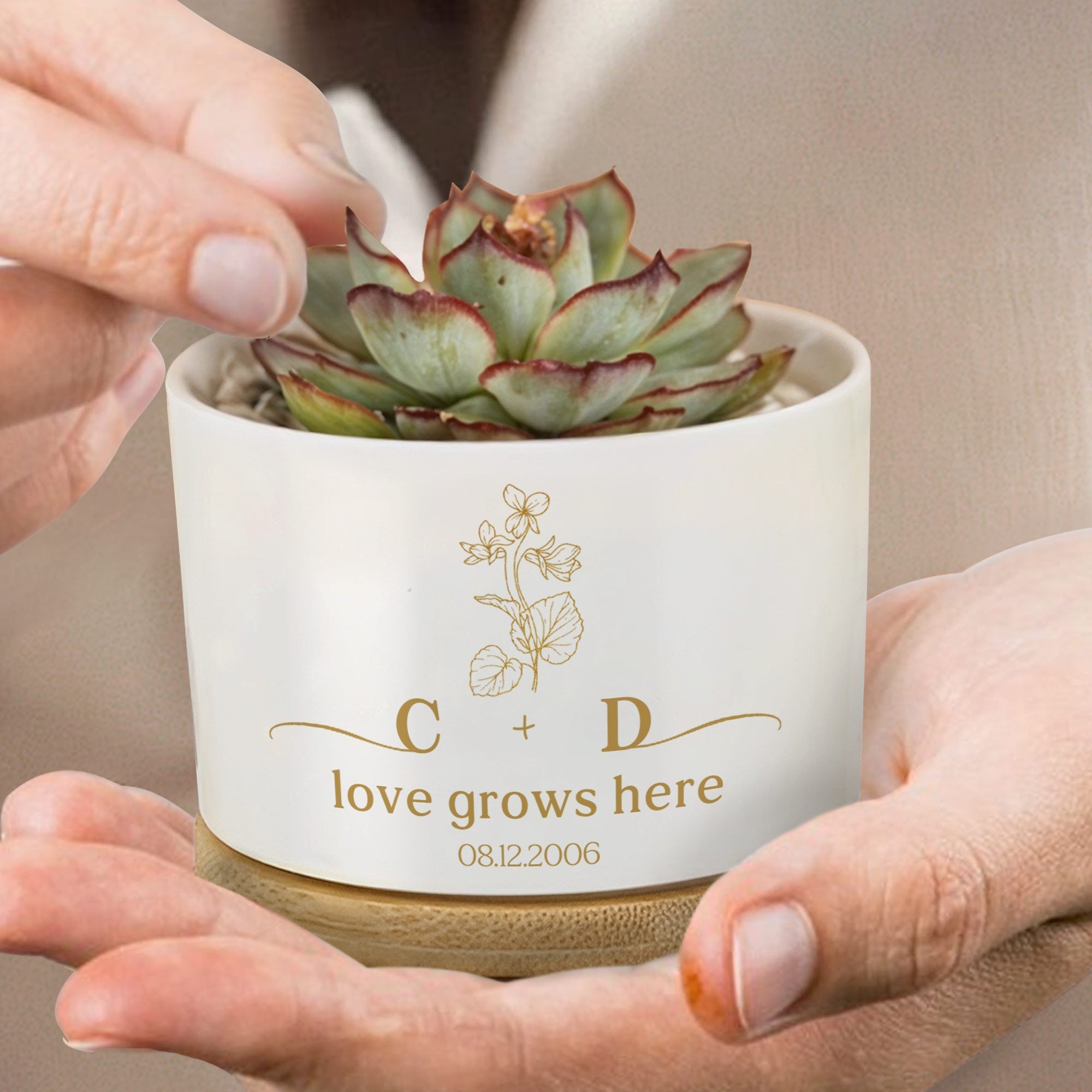 Personalized Ceramic Plant Pot Custom Initials Flower Gift