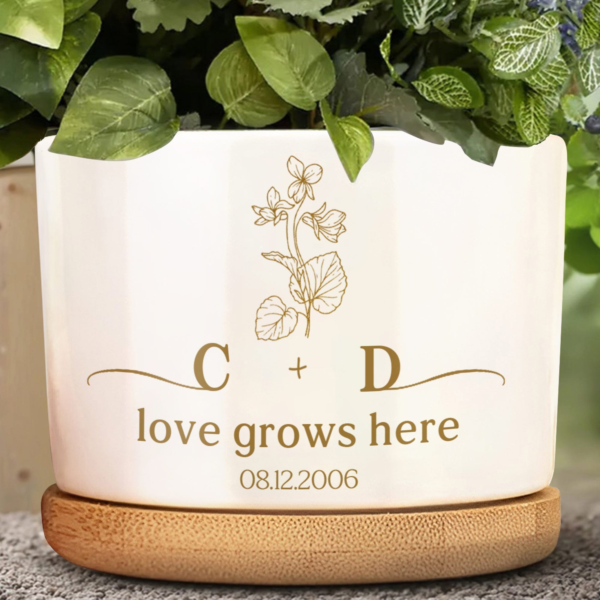 Personalized Ceramic Plant Pot Custom Initials Flower Gift