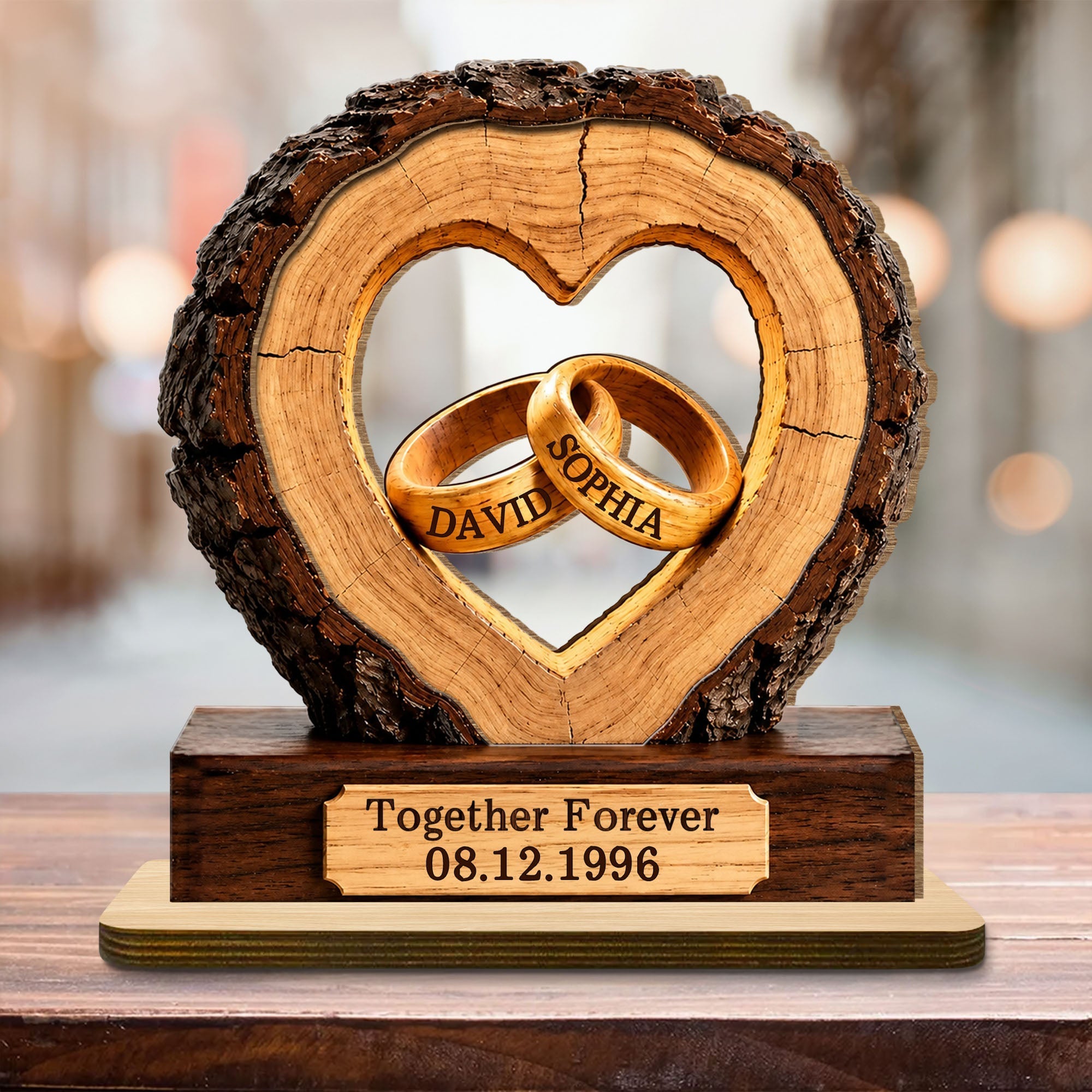 Personalized Heart Wood Plaque Custom Couple Gift for Anniversary