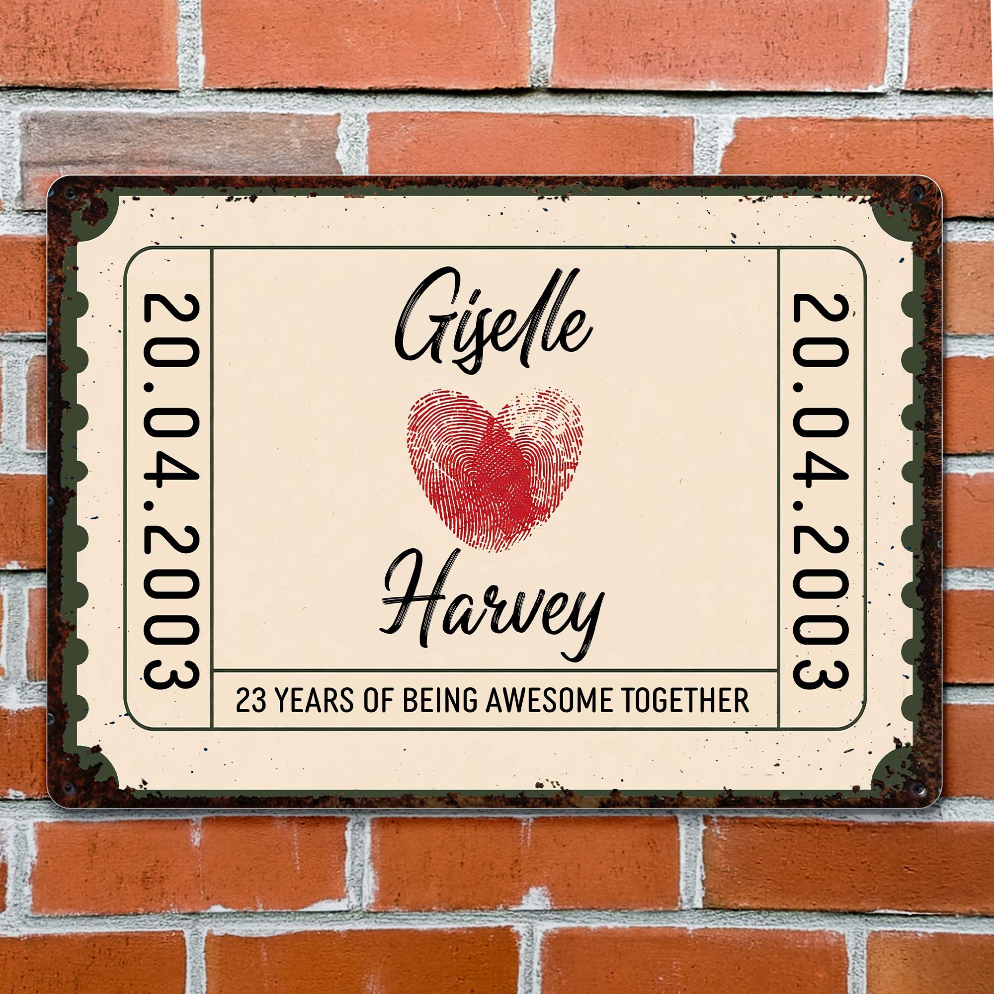 Personalized Metal Sign Custom Fingerprint Heart Gift for Couple