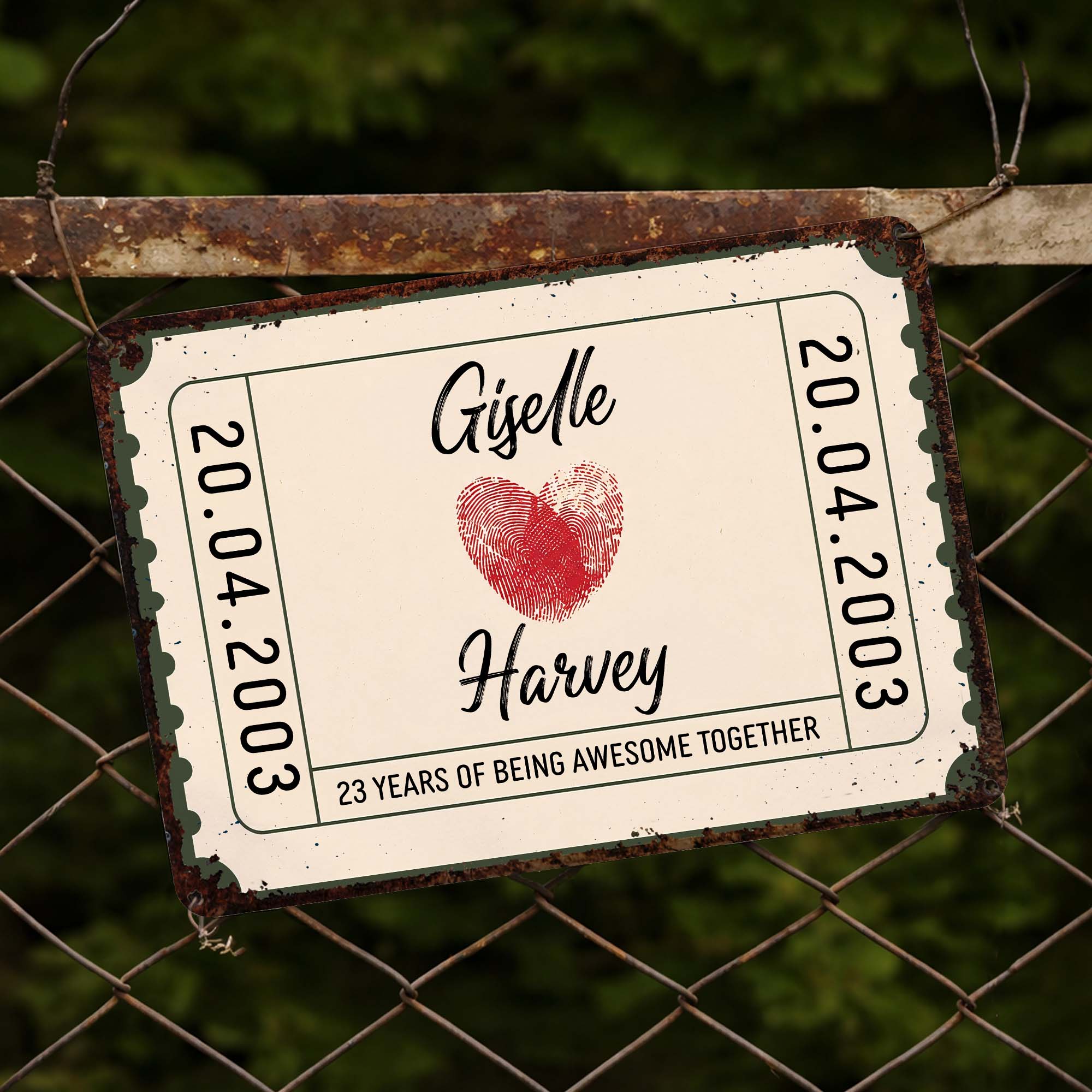 Personalized Metal Sign Custom Fingerprint Heart Gift for Couple