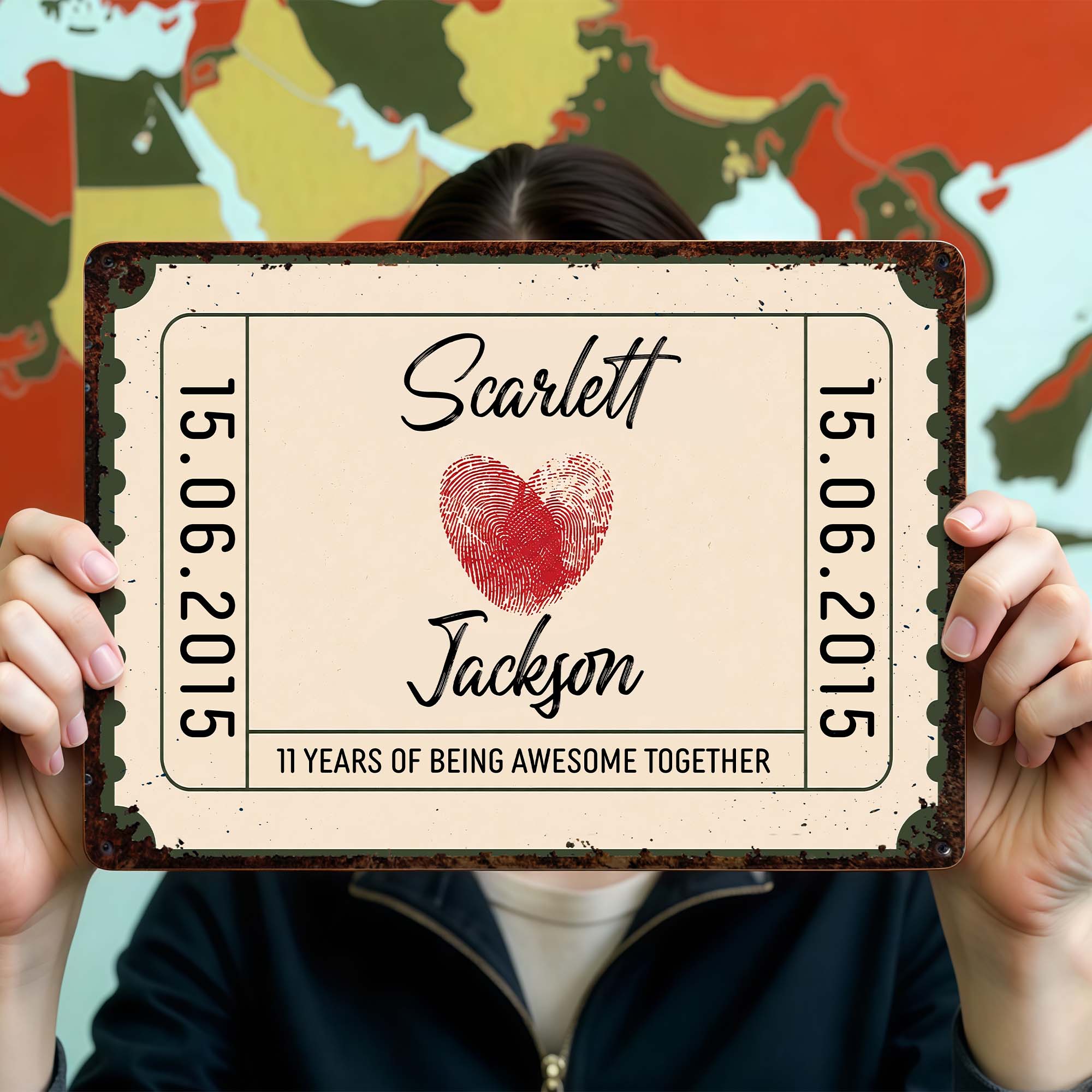 Personalized Metal Sign Custom Fingerprint Heart Gift for Couple