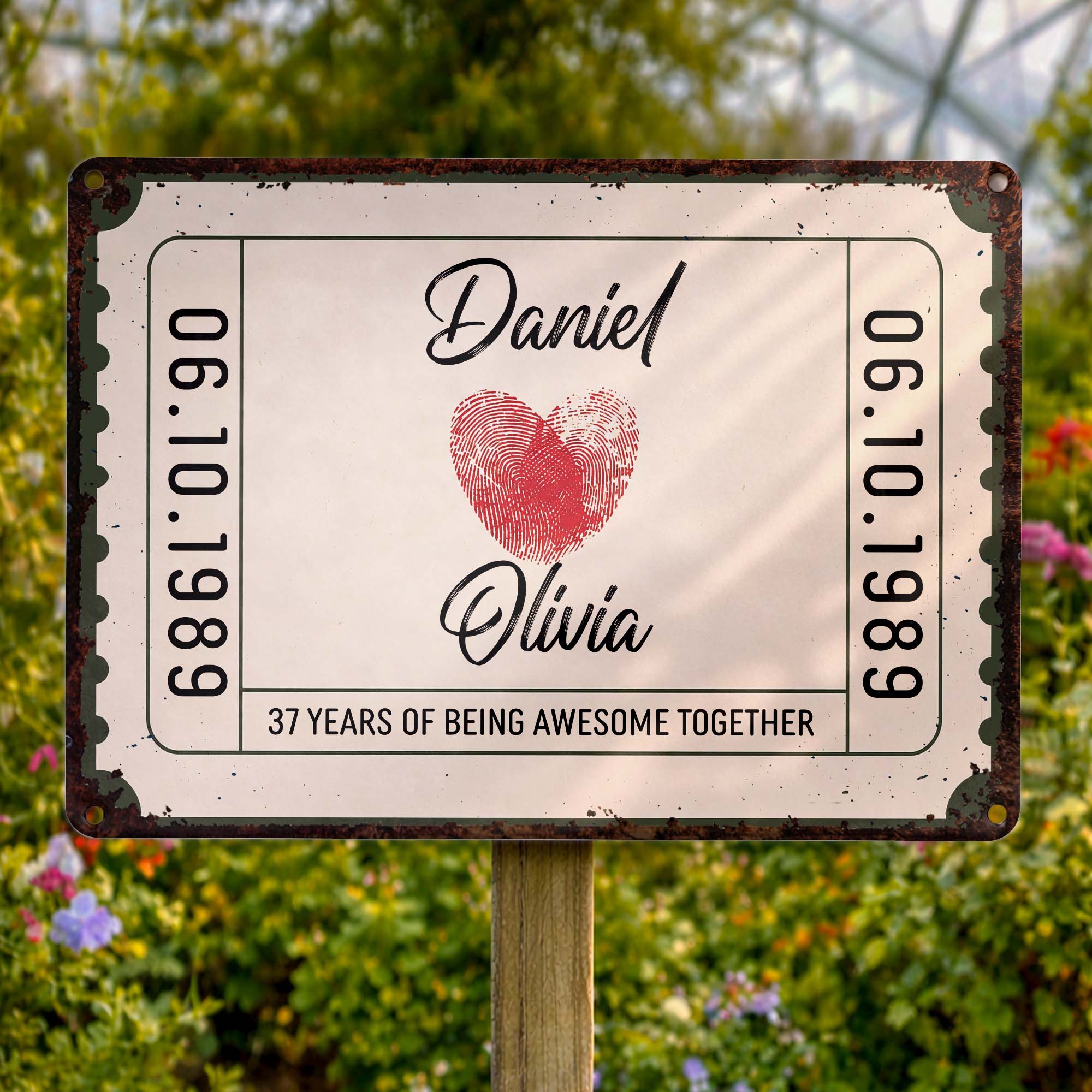 Personalized Metal Sign Custom Fingerprint Heart Gift for Couple